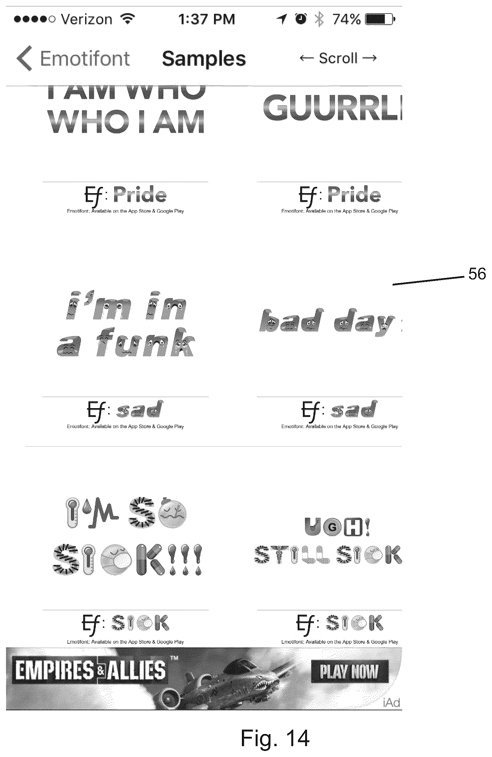 Patent US12099796 Figure 14 – Apparatus and method for generating licensed fanciful fonts for messaging services