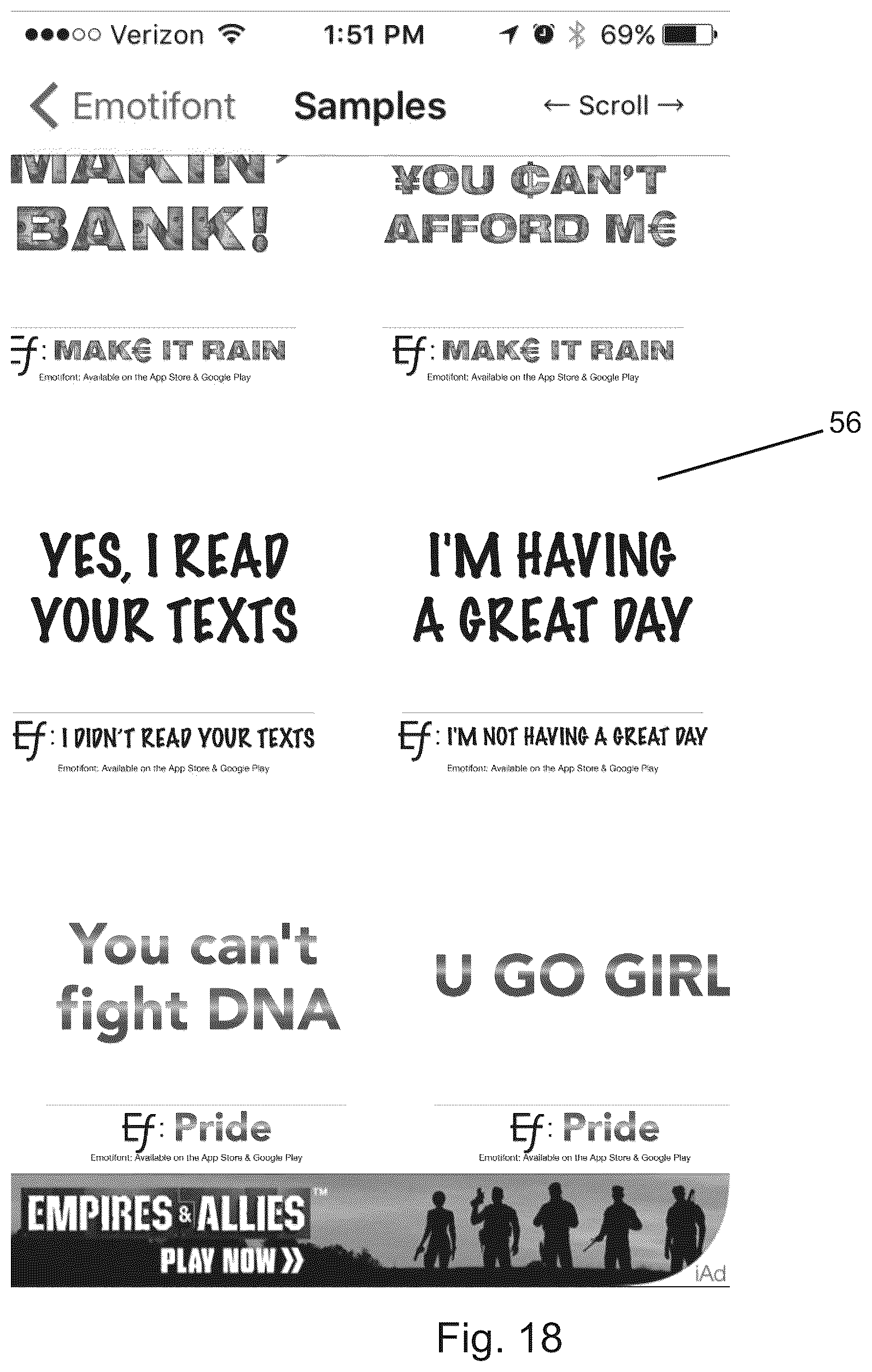 Patent US12099796 Figure 18 – Apparatus and method for generating licensed fanciful fonts for messaging services