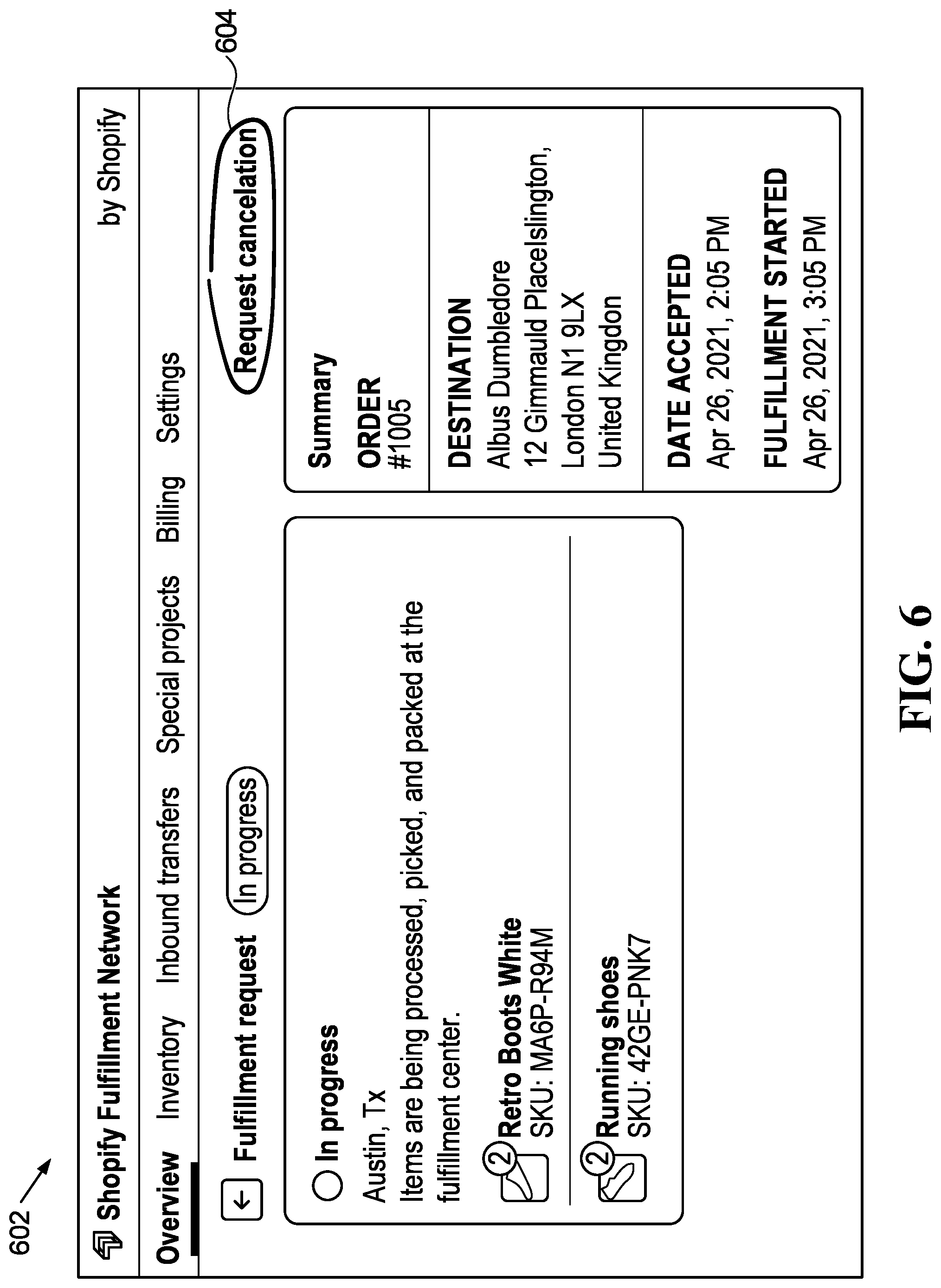 Patent US12099950 Figure 6 – Order cancelling UI component management