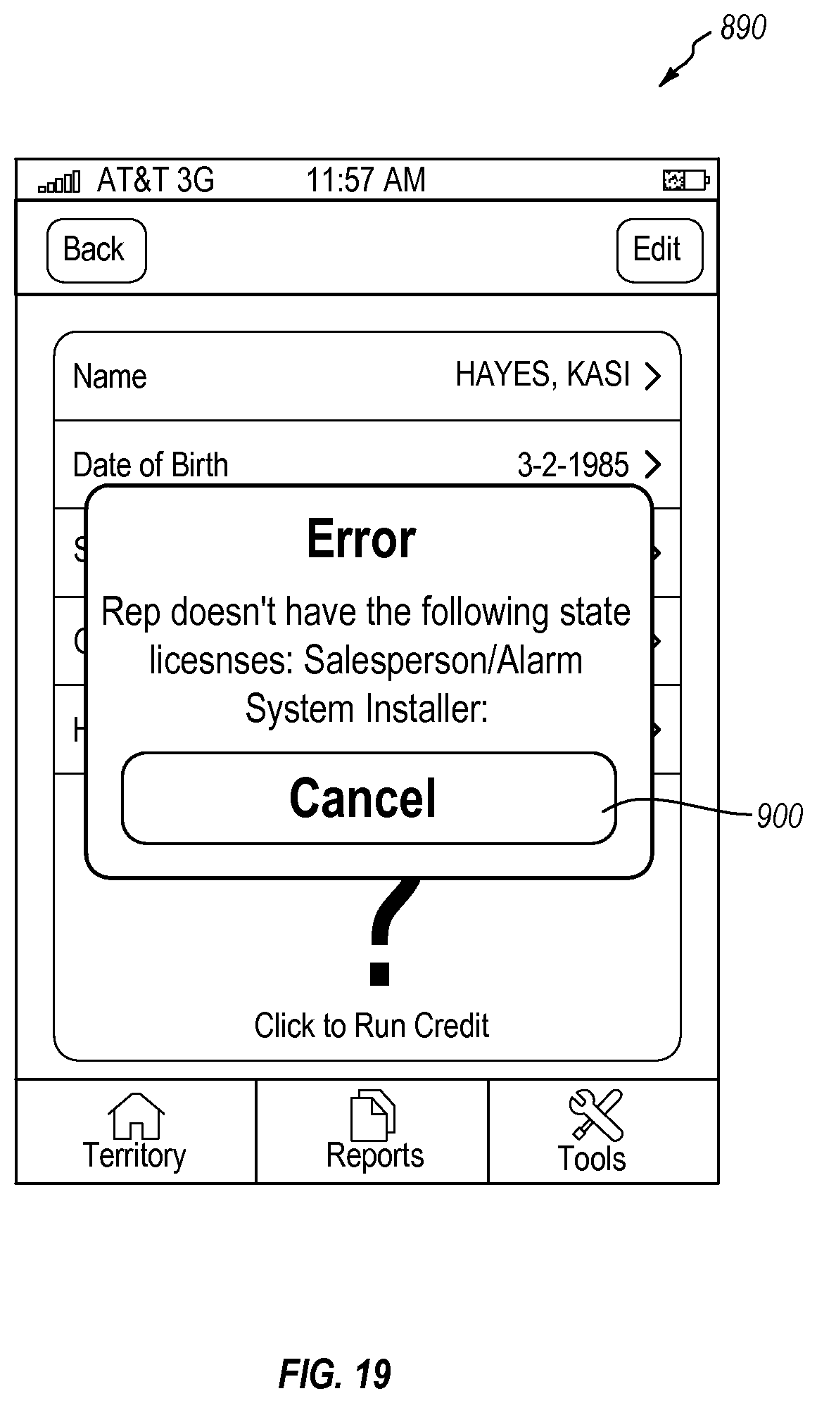 Patent US12099972 Figure 19 – Sales report generation and display on a graphical user interface (GUI) of a mobile software application executing on a wireless mobile computer device