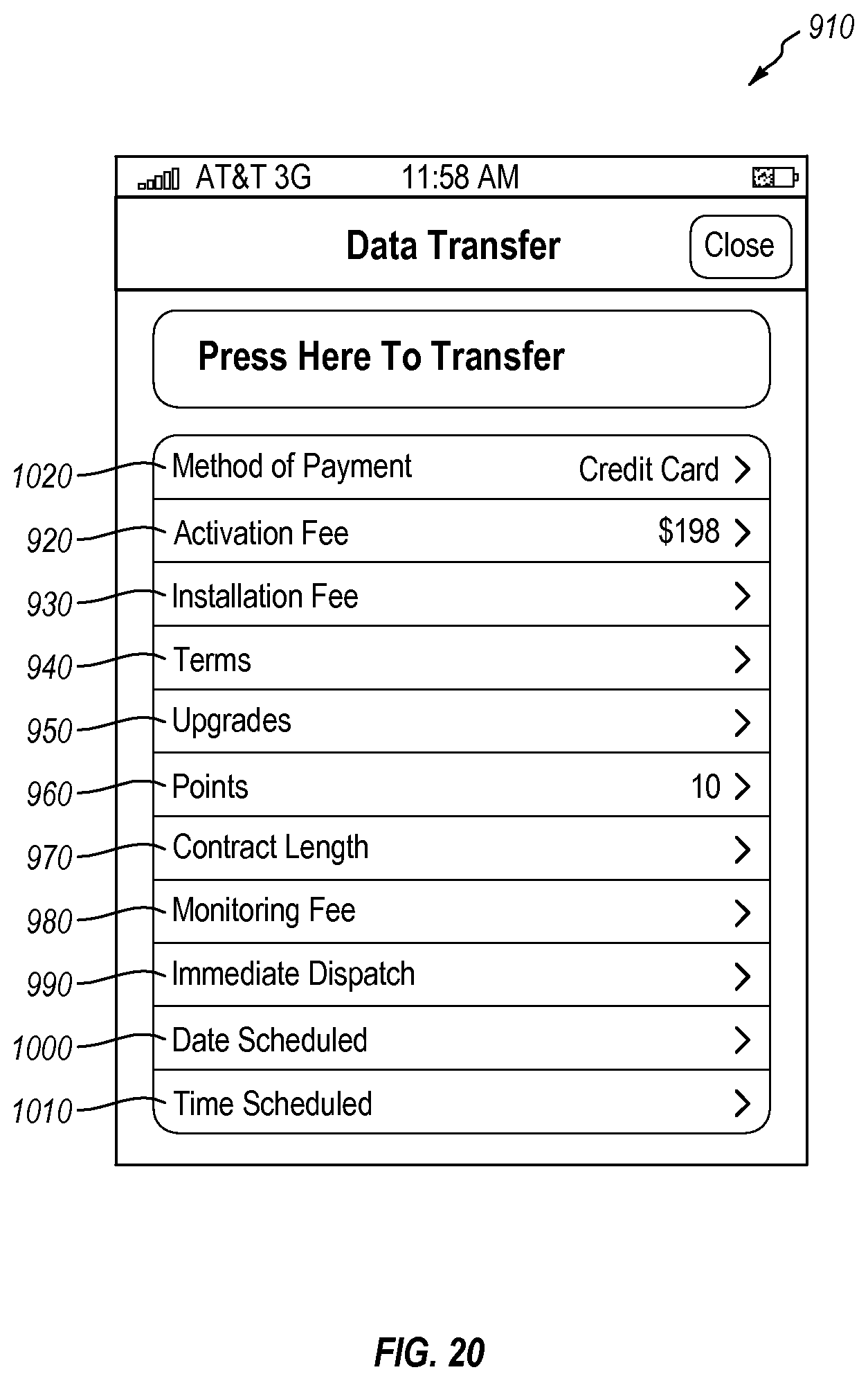 Patent US12099972 Figure 20 – Sales report generation and display on a graphical user interface (GUI) of a mobile software application executing on a wireless mobile computer device