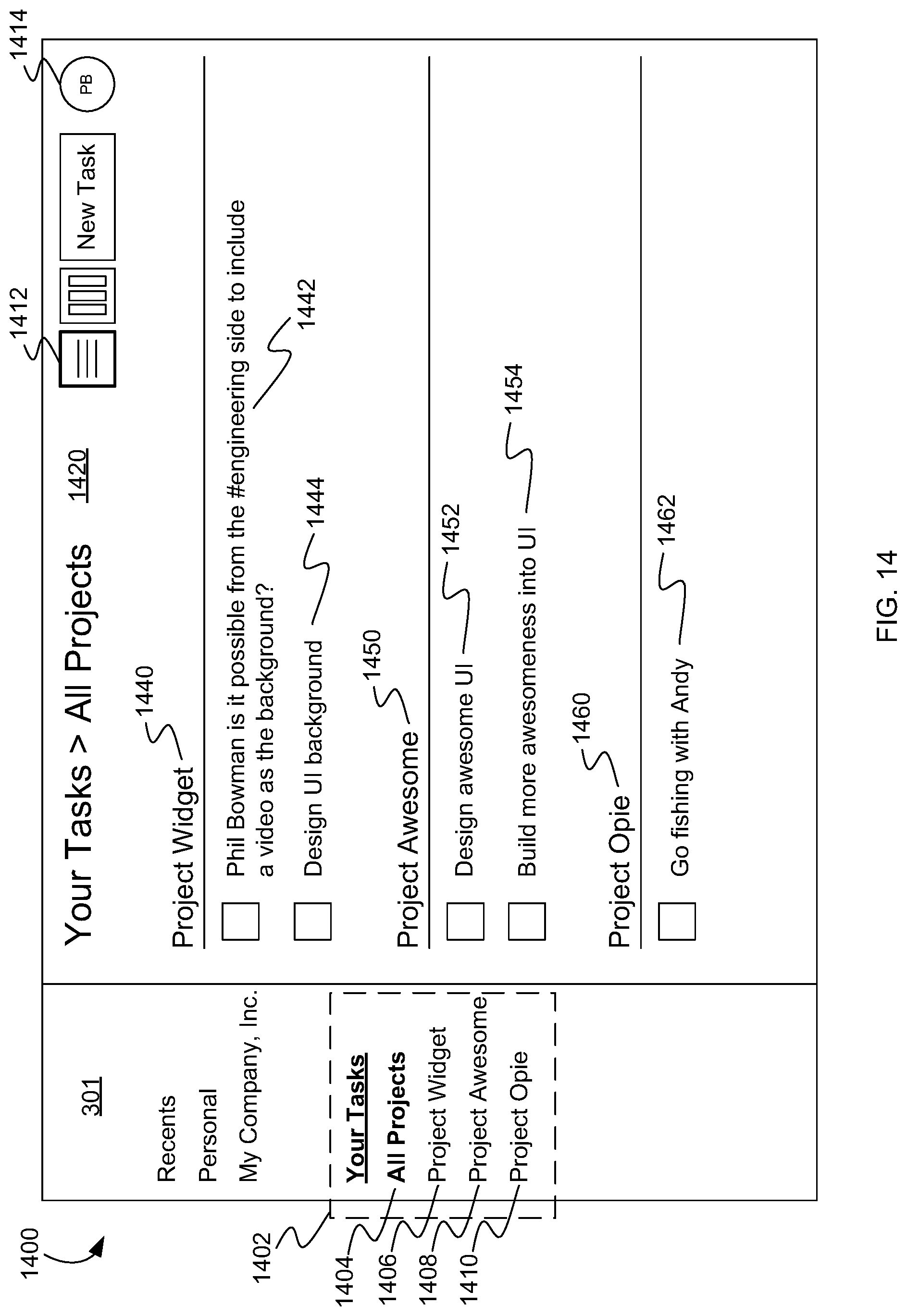 Patent US12099974 Figure 14 – Managing tasks in a content management system