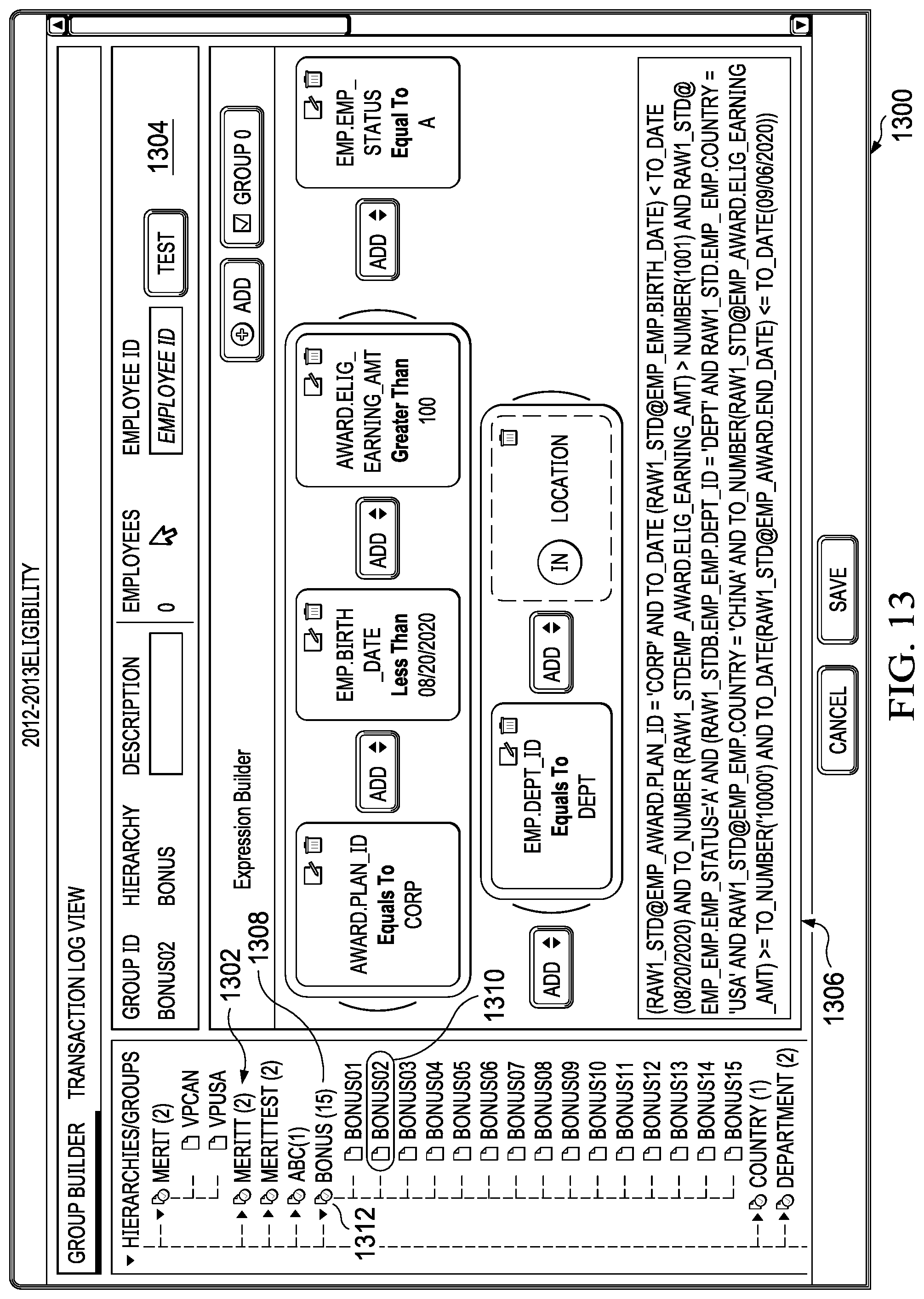 Patent US12099976 Figure 11 – Group eligibility criteria builder