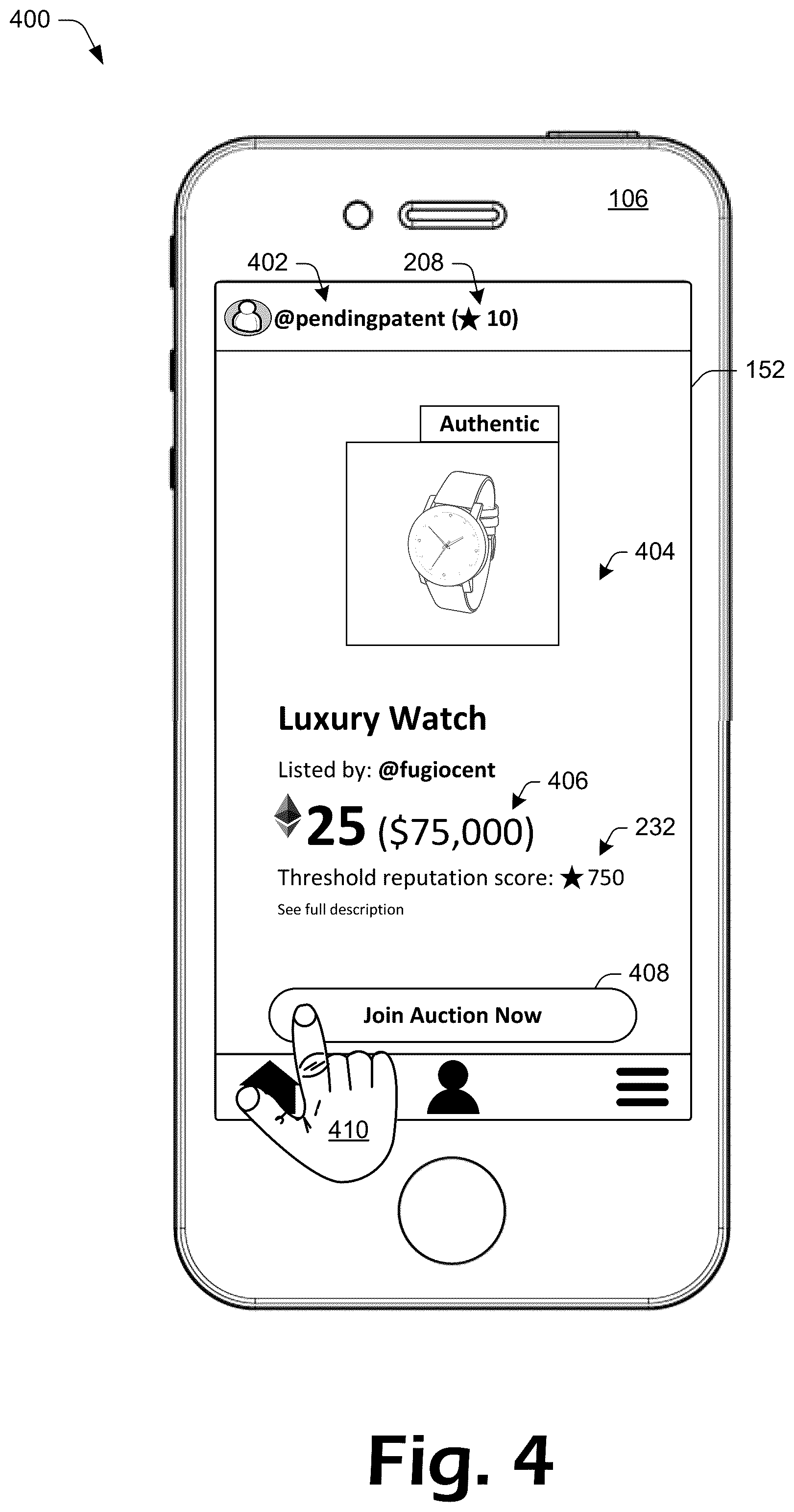 Patent US12100001 Figure 4 – Cosigning using tokenized reputation scores