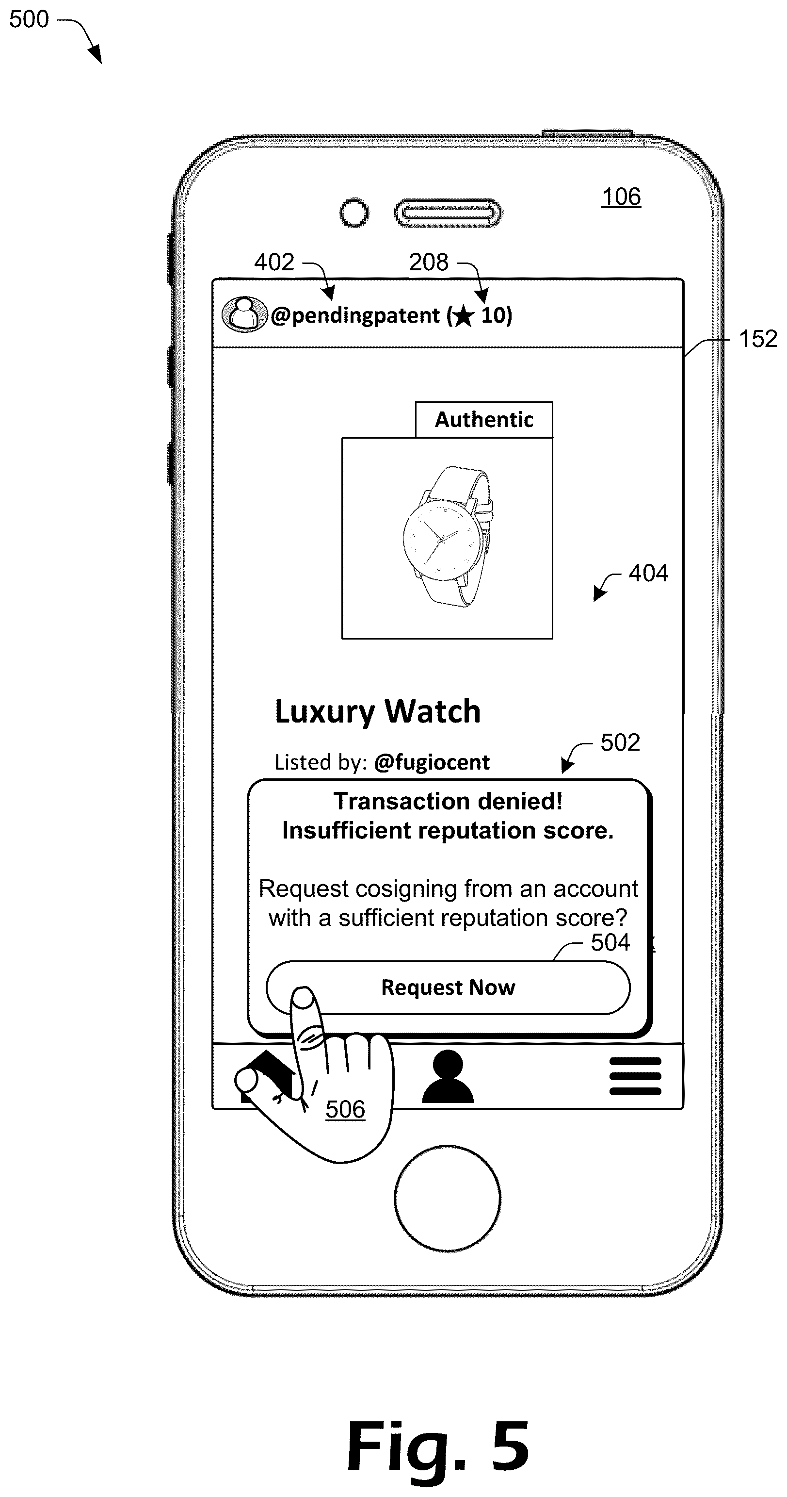 Patent US12100001 Figure 5 – Cosigning using tokenized reputation scores