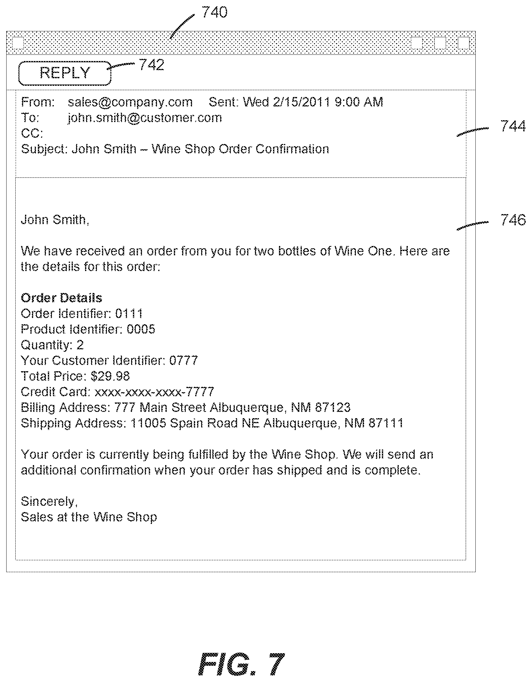 Patent US12100021 Figure 8 – Email-based transactions for e-commerce