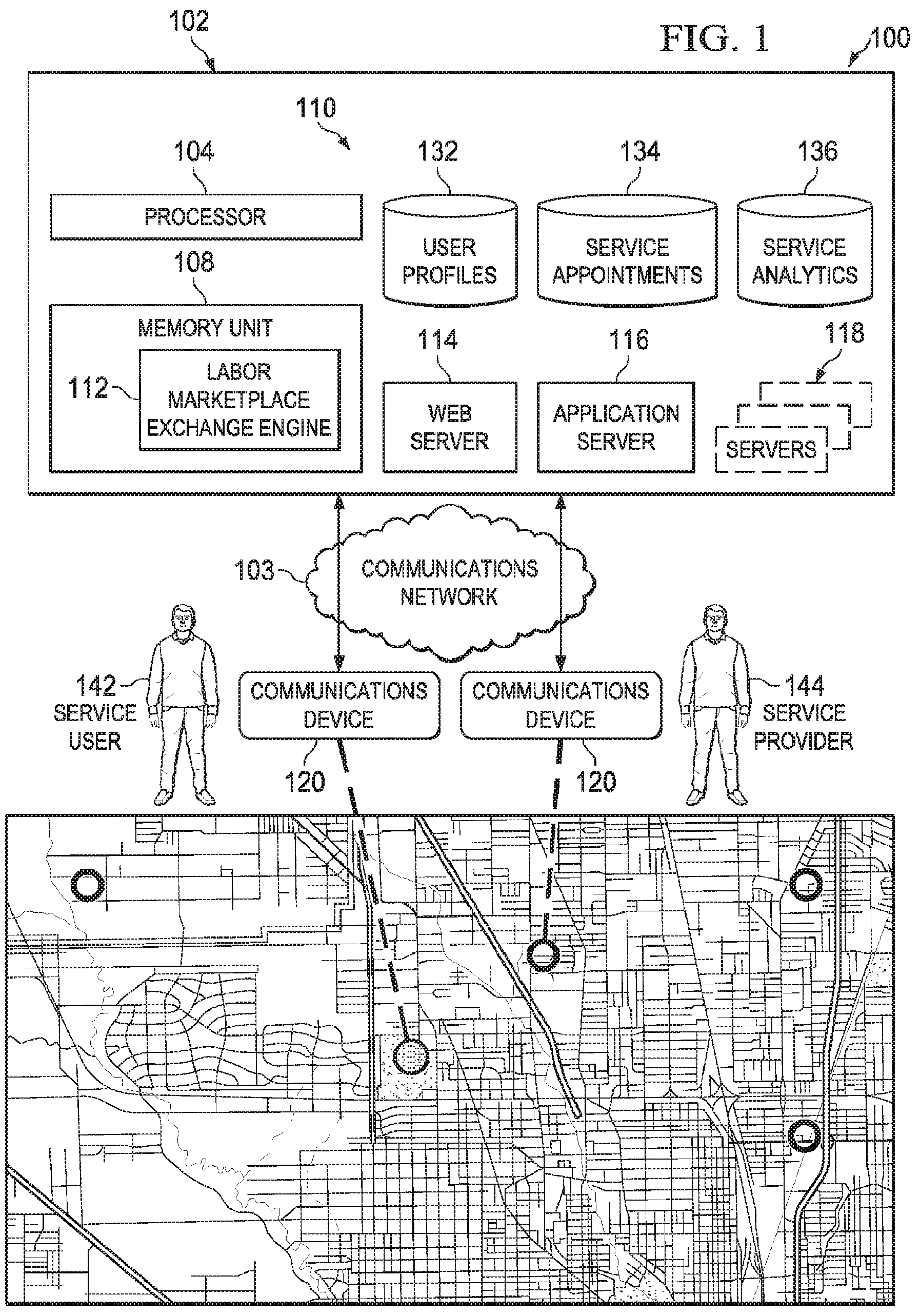 Patent US12100033 Figure 1 – Labor marketplace exchange and methods thereof