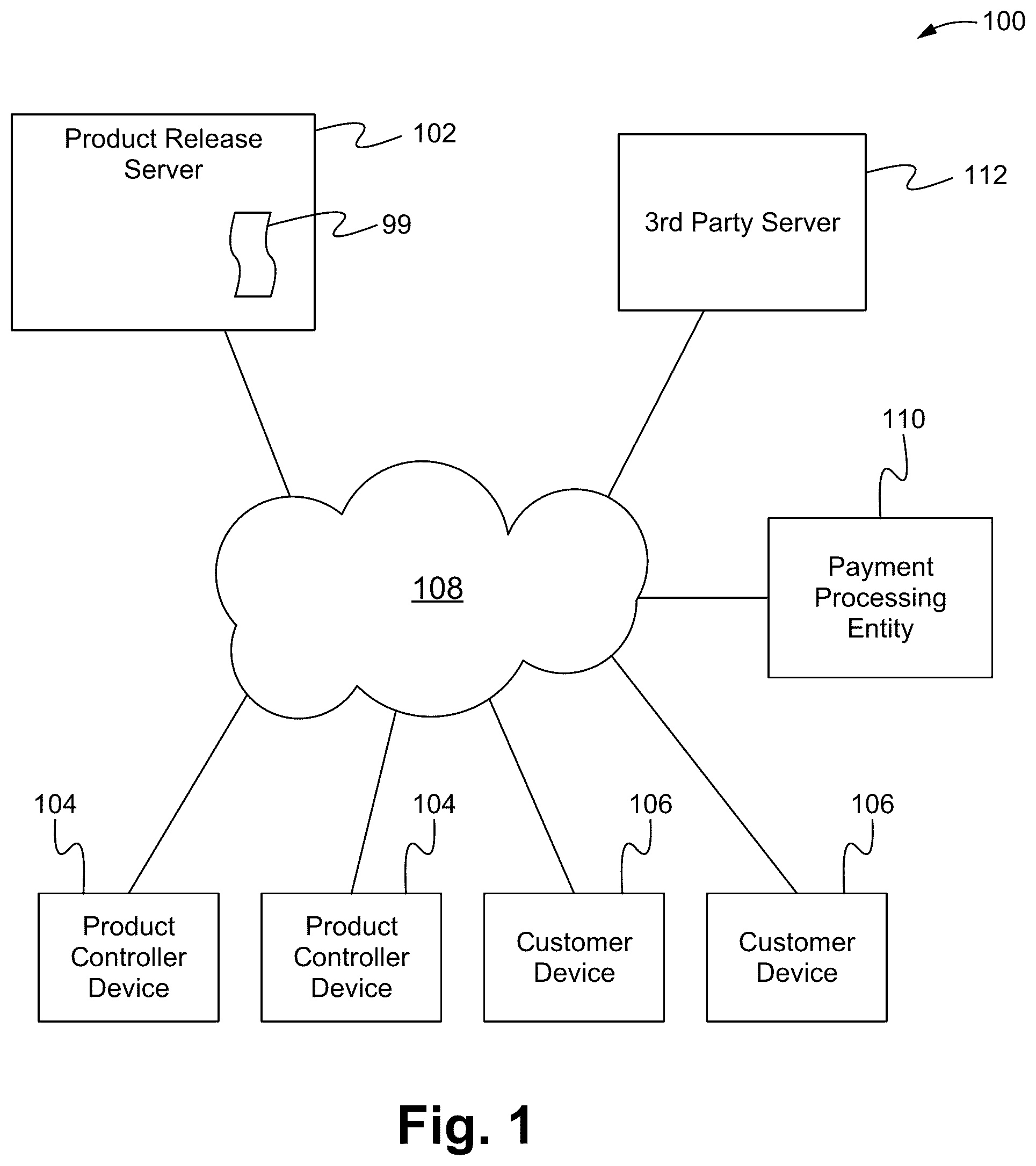 Patent US12100038 — Product release system, method and device having a customizable prepurchase function — Figure 1