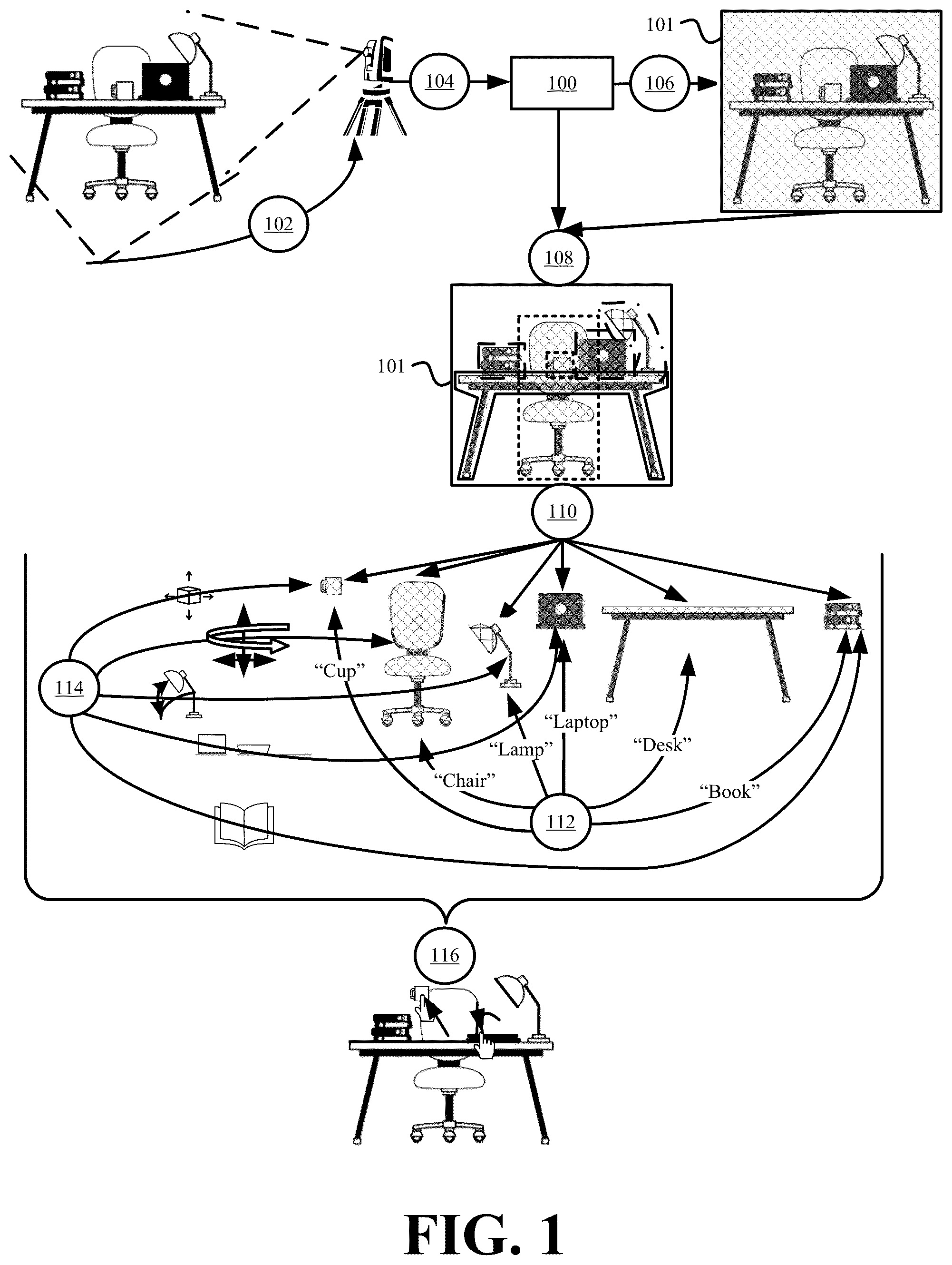 Patent US12100090 Figure 1 – Systems and methods for automatically adding interactivity to a three-dimensional scene