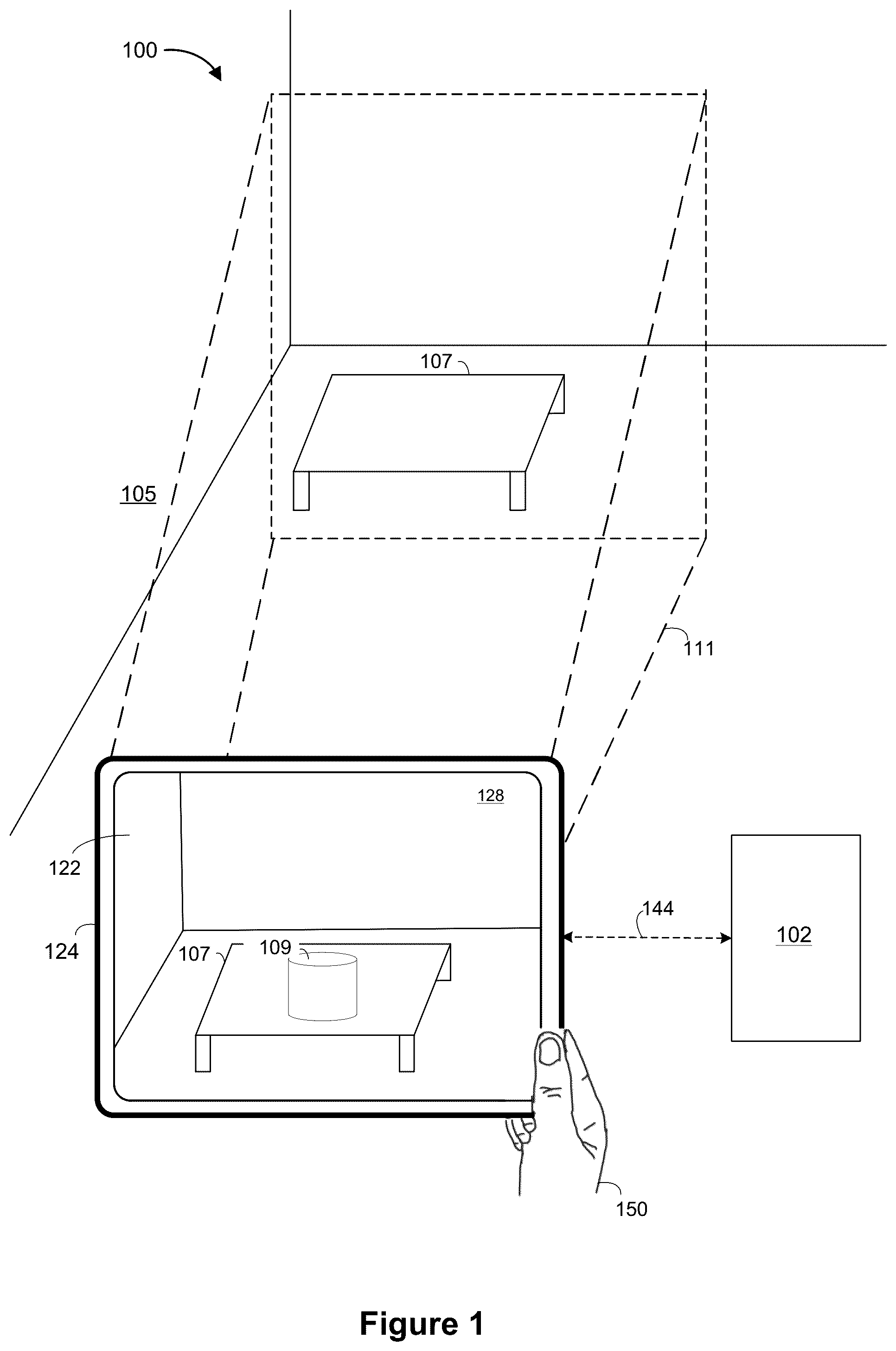 Patent US12100109 Figure 1 – Generating adapted virtual content to spatial characteristics of a physical setting