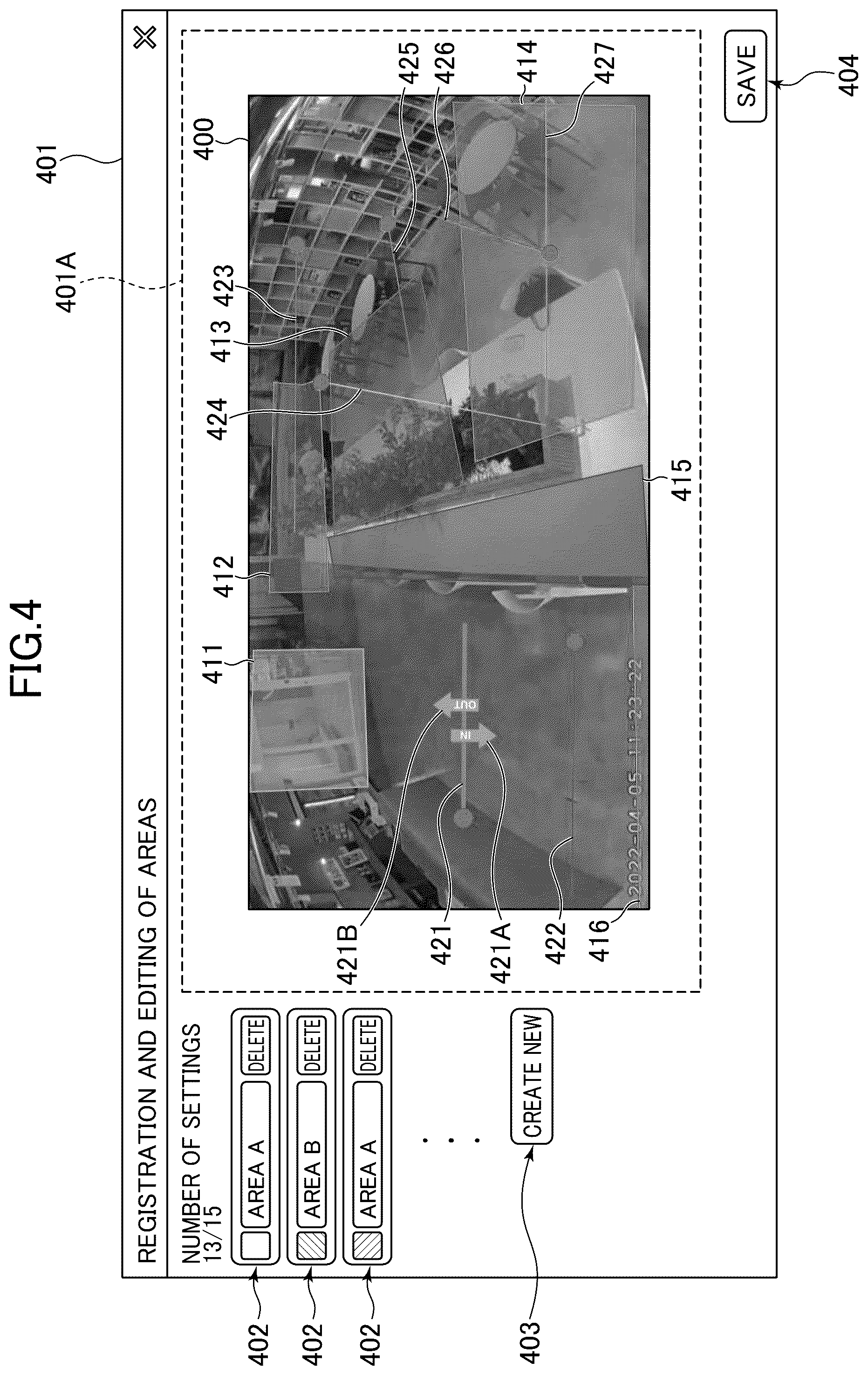 Patent US12100219 Figure 4 – Generating images or timelines based on user-configured thresholds for number of people and staying time in target area