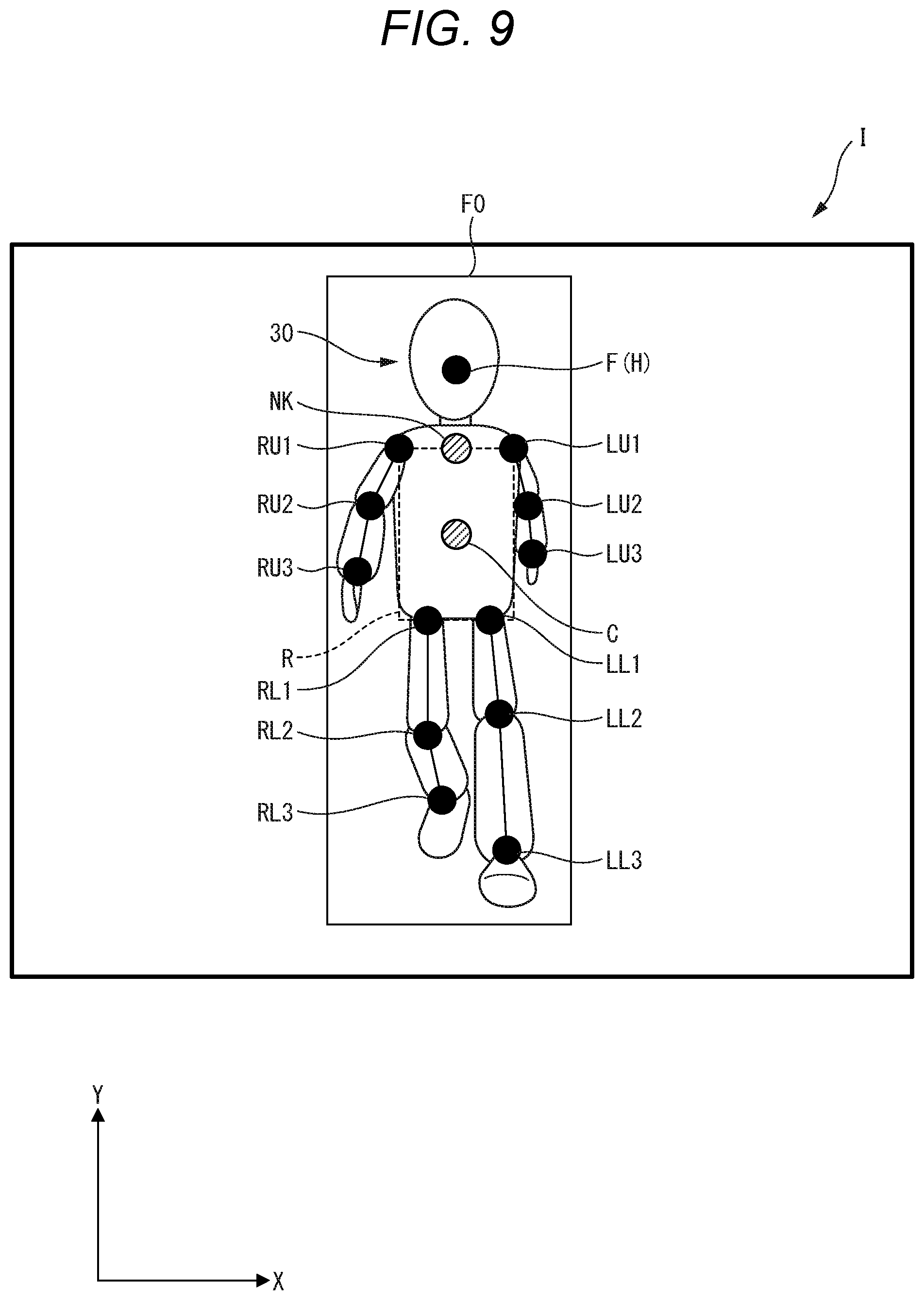 Patent US12100237 Figure 9 – Image processing device, and non-transitory computer-readable medium for improvement of accurace of a subject captured in an image acquired by an imaging device, and skeleton model estimation based on hidden body part estimation