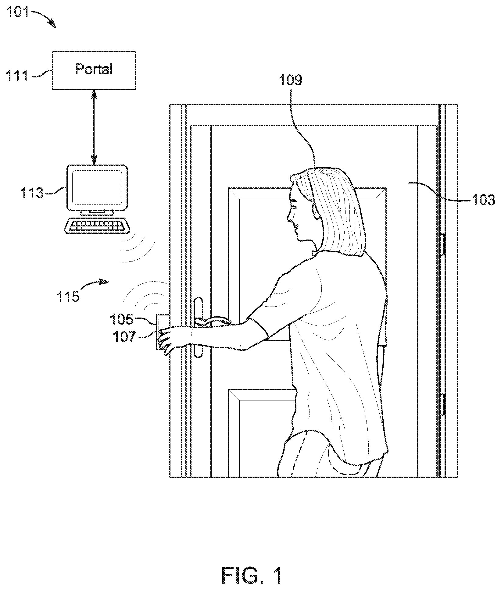 Patent US12100255 Figure 1 – Pulse enabled secure door access system and method of use