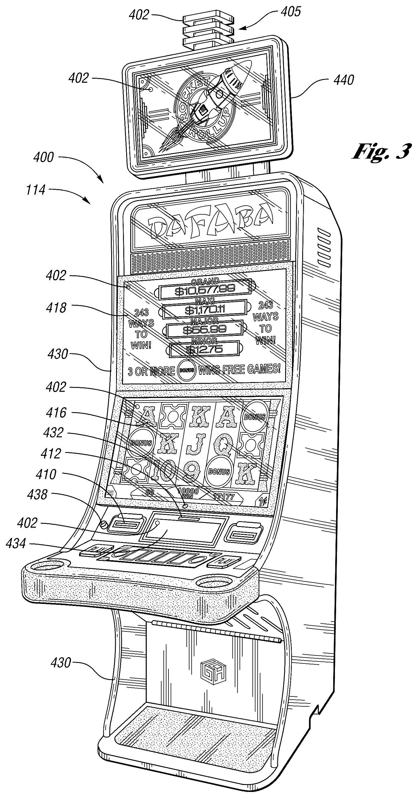 Patent US12100268 Figure 3 – Systems and methods for using volatility stabilizing sub-event triggers for a primary game and/or secondary game of chance including randomized independent expanding reels with dynamically changing graphical elements