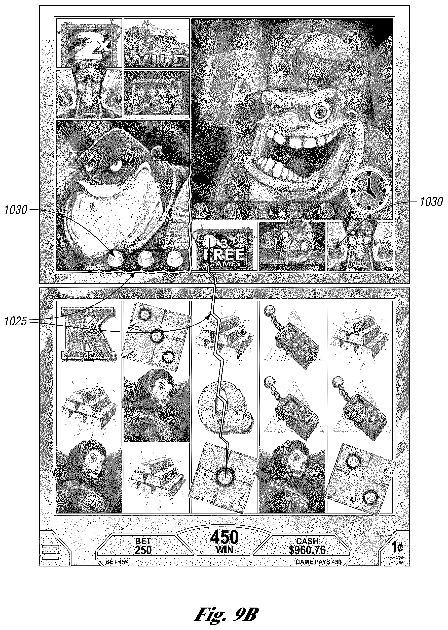 Patent US12100268 Figure 10 – Systems and methods for using volatility stabilizing sub-event triggers for a primary game and/or secondary game of chance including randomized independent expanding reels with dynamically changing graphical elements