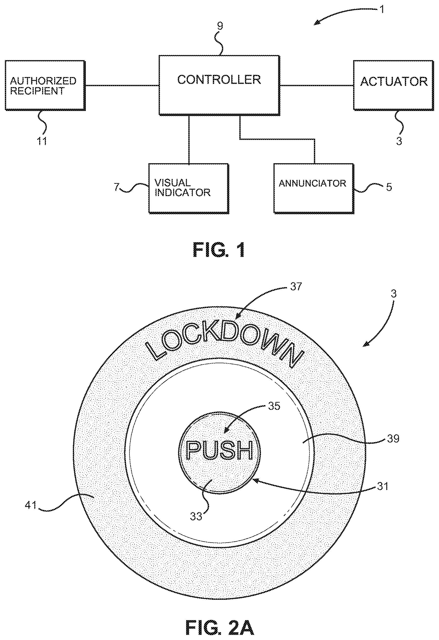 Patent US12100279 Figure 1 – Lockdown apparatus for initiation of lockdown procedures at a facility during an emergency