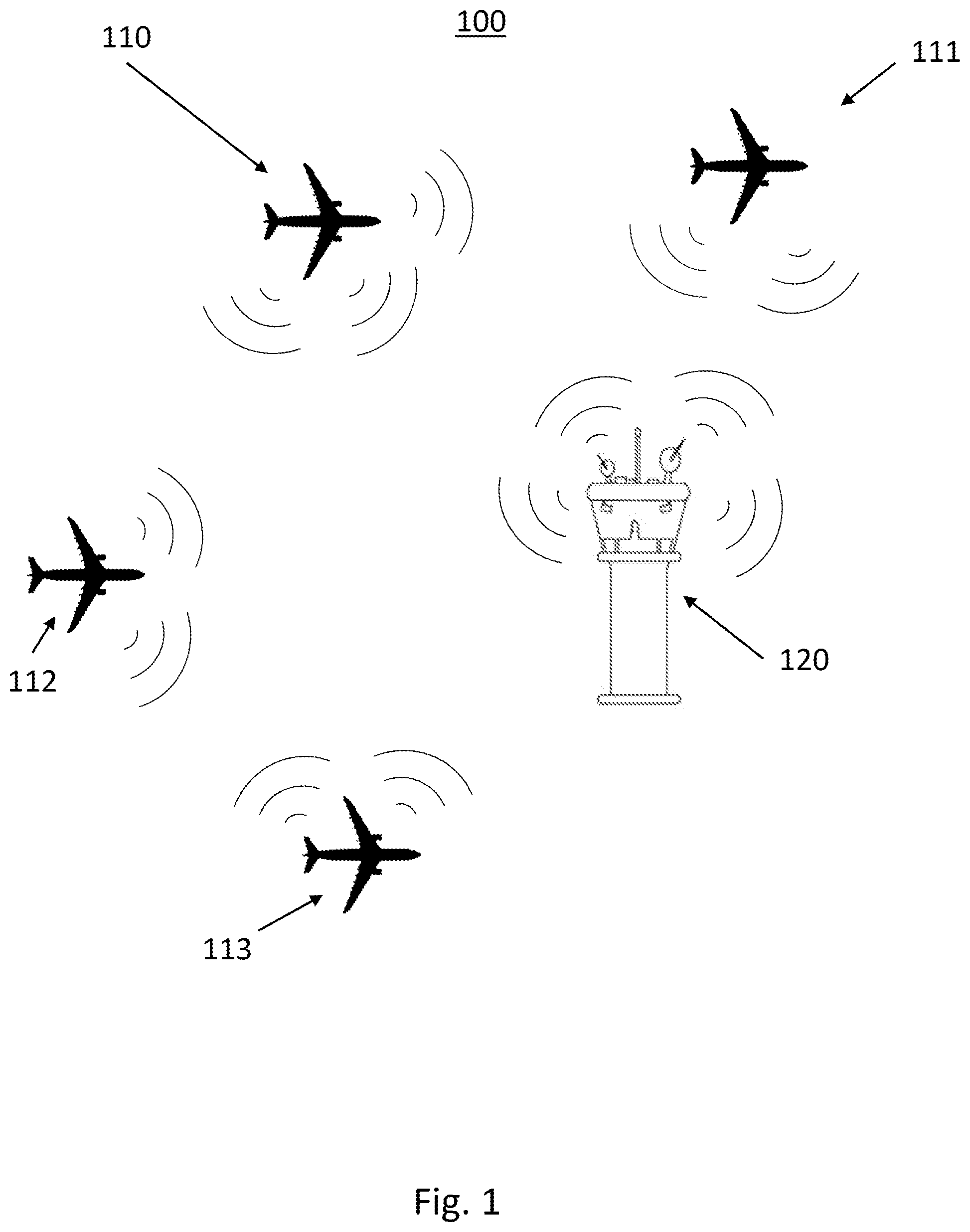 Patent US12100304 Figure 1 – Blockchain enabled aircraft secure communications