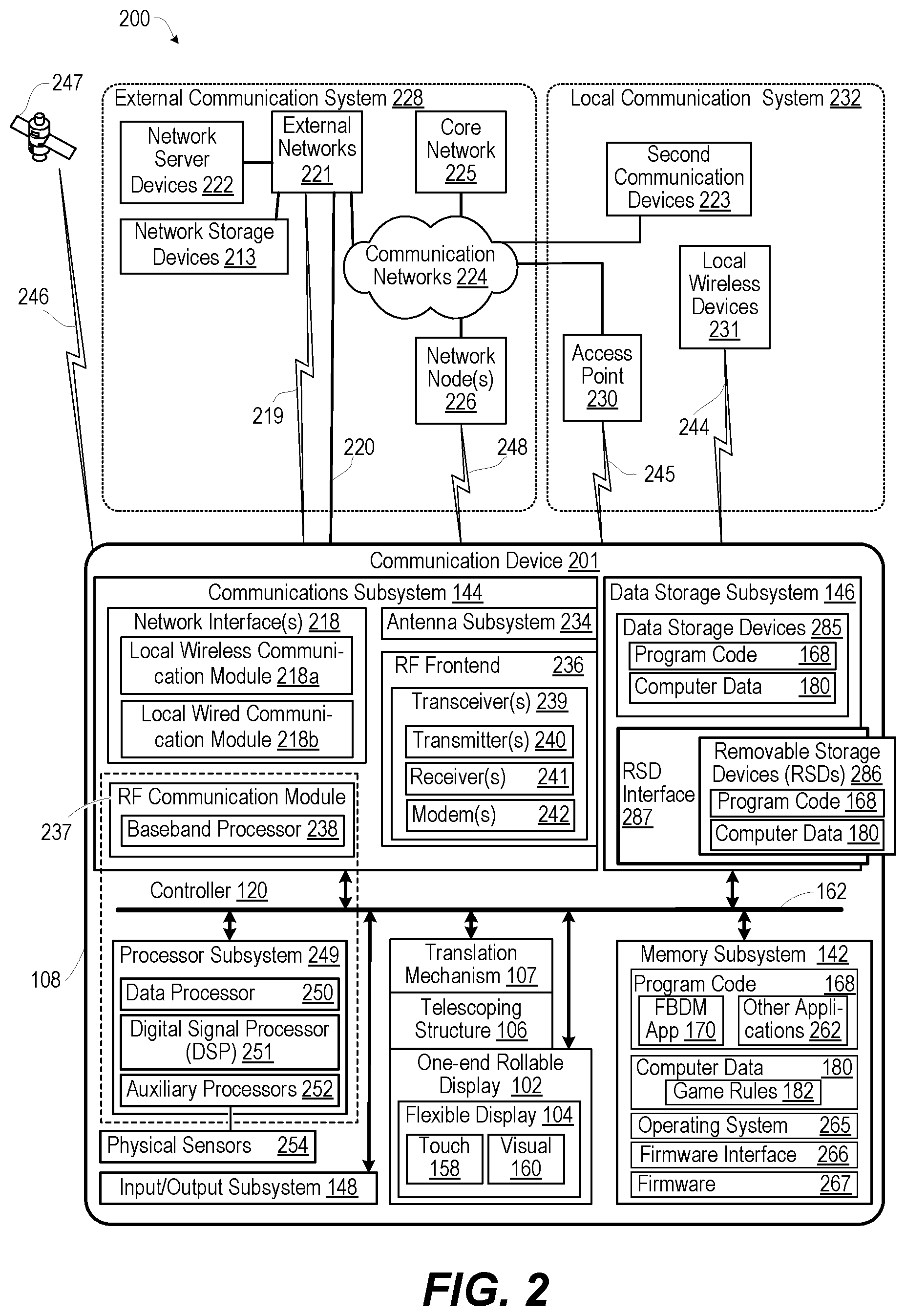 Patent US12100323 Figure 2 – Managing concurrent use of front and back portions of an adaptive rollable display device based on imaging user(s)