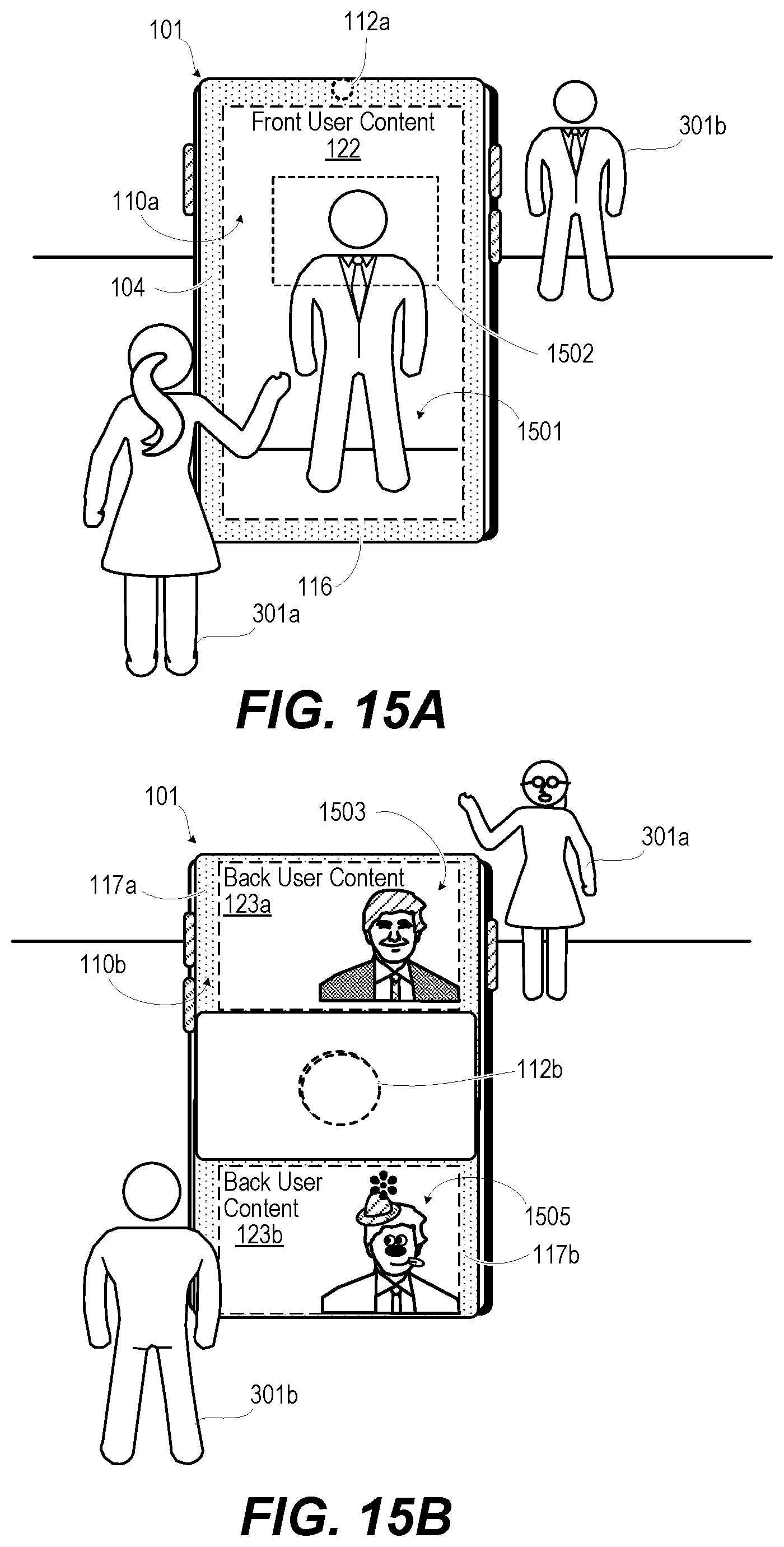 Patent US12100323 Figure 11 – Managing concurrent use of front and back portions of an adaptive rollable display device based on imaging user(s)