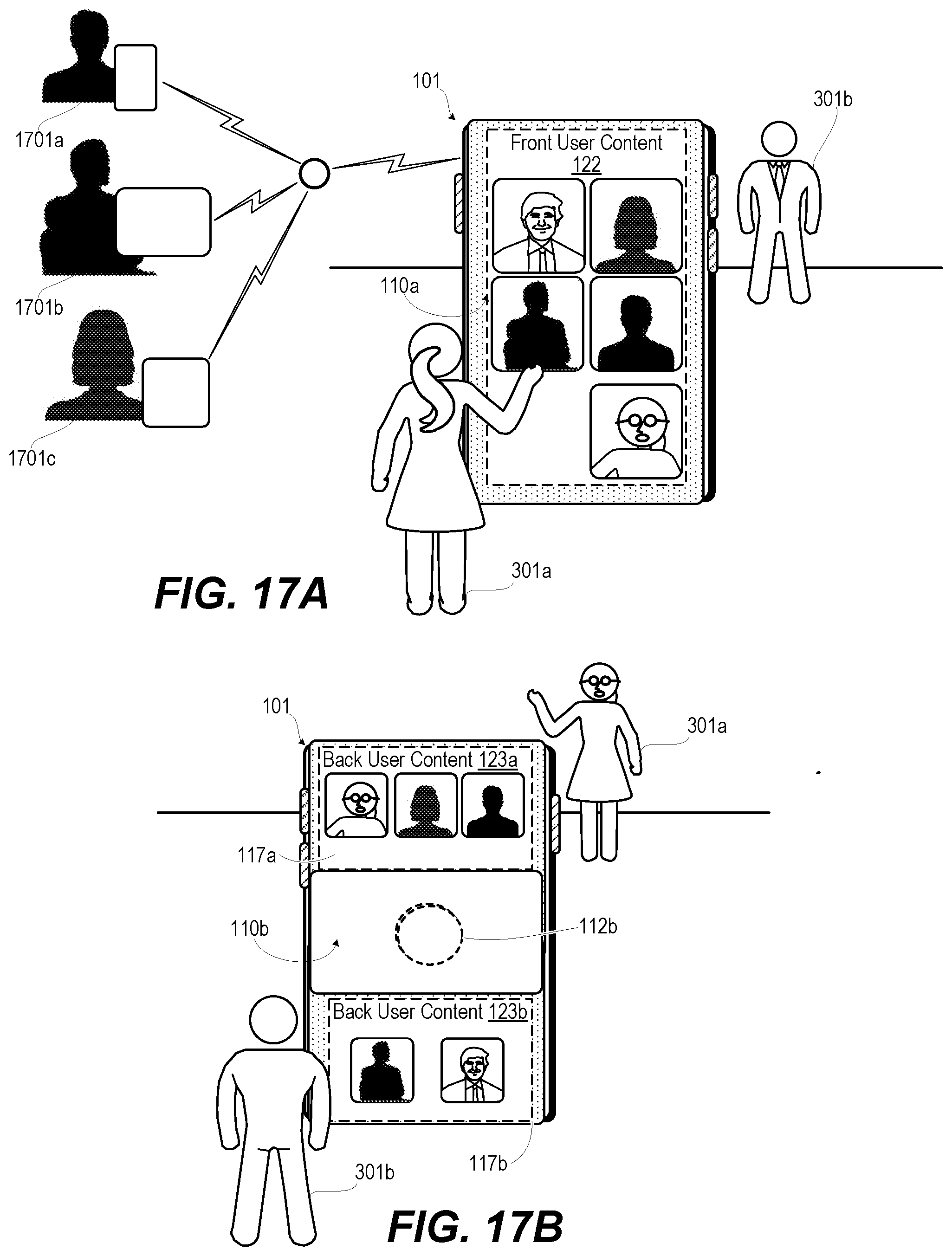 Patent US12100323 Figure 13 – Managing concurrent use of front and back portions of an adaptive rollable display device based on imaging user(s)