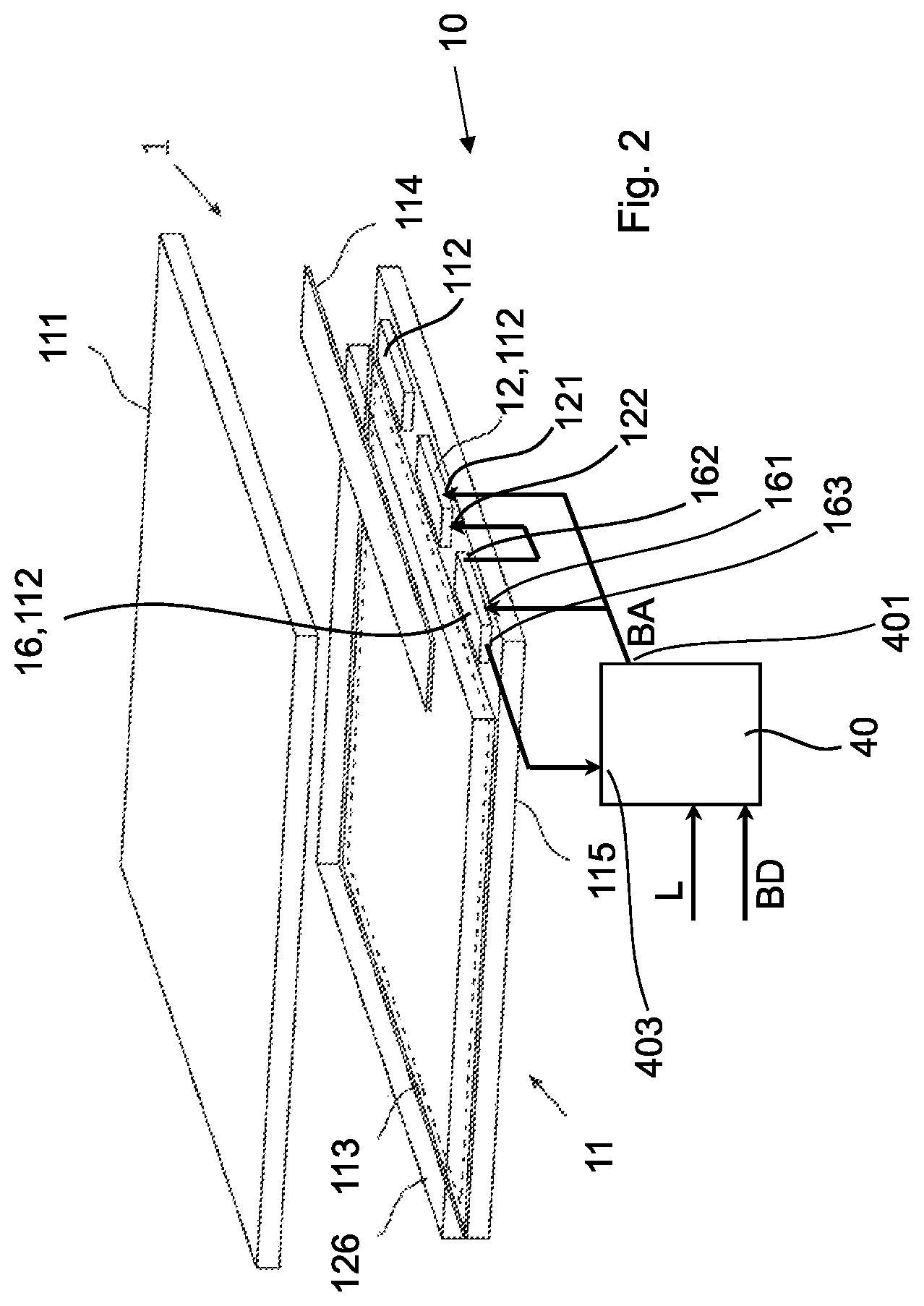Patent US12100324 Figure 2 – Head-up display with display apparatus