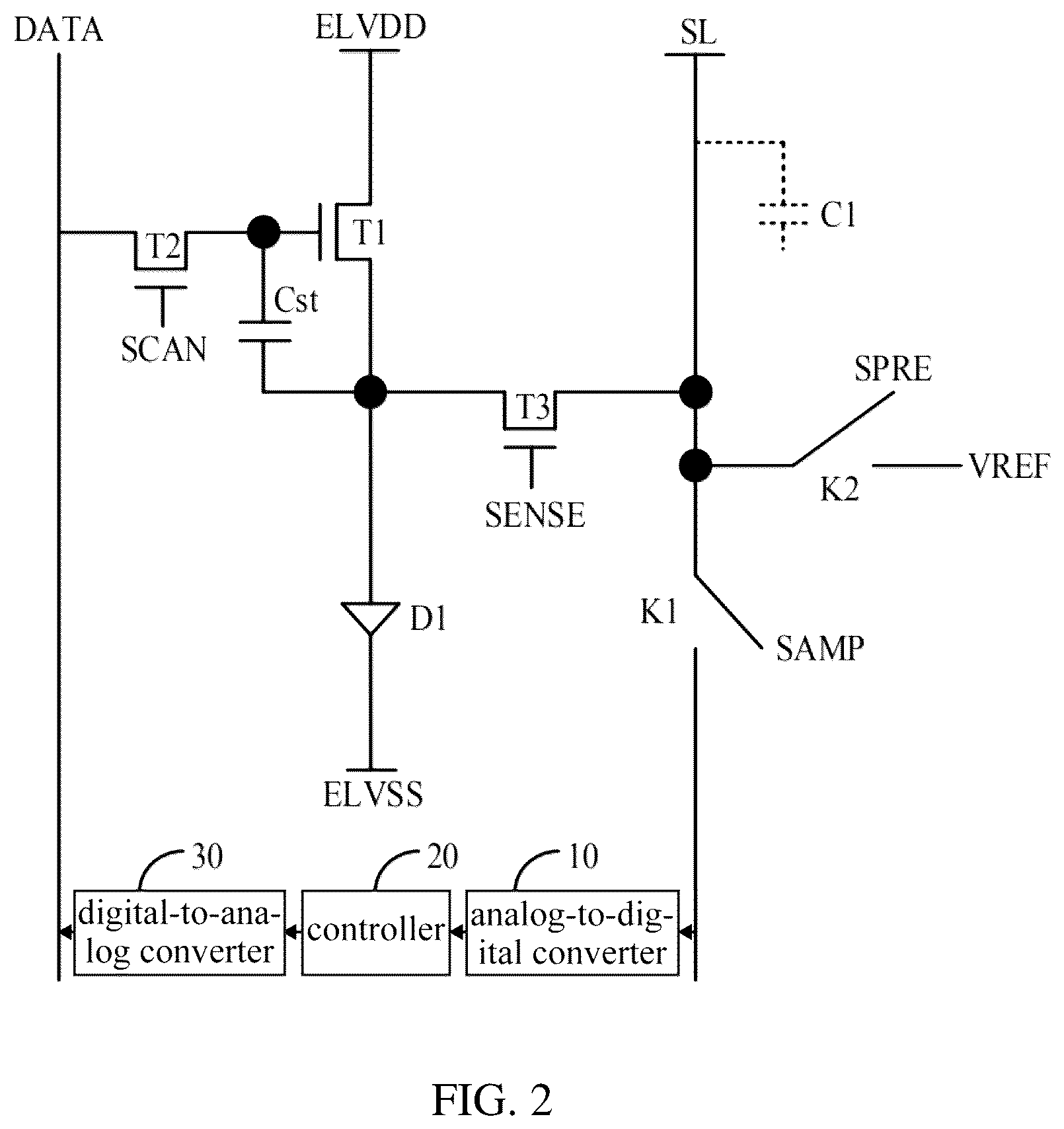 Patent US12100346 Figure 2 – Pixel circuit and external compensation method