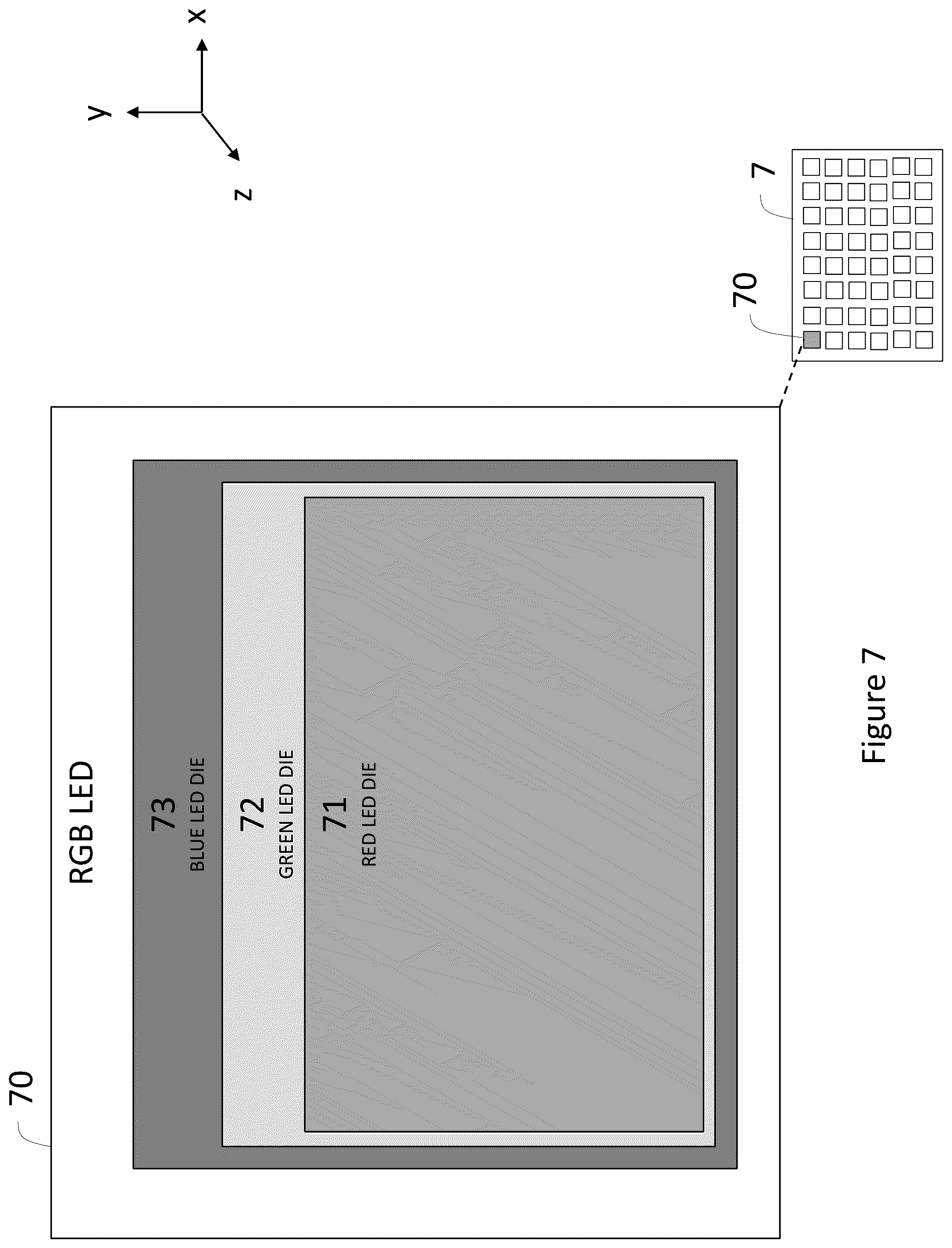 Patent US12100363 Figure 7 – Configurations, methods, and devices for improved visual performance of a light-emitting element display and/or a camera recording an image from the display