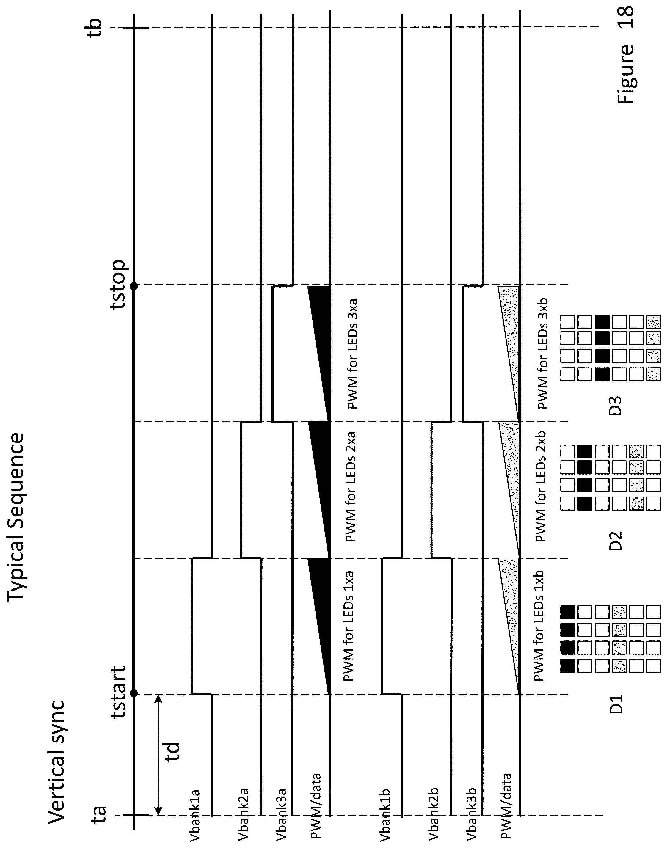 Patent US12100363 Figure 18 – Configurations, methods, and devices for improved visual performance of a light-emitting element display and/or a camera recording an image from the display