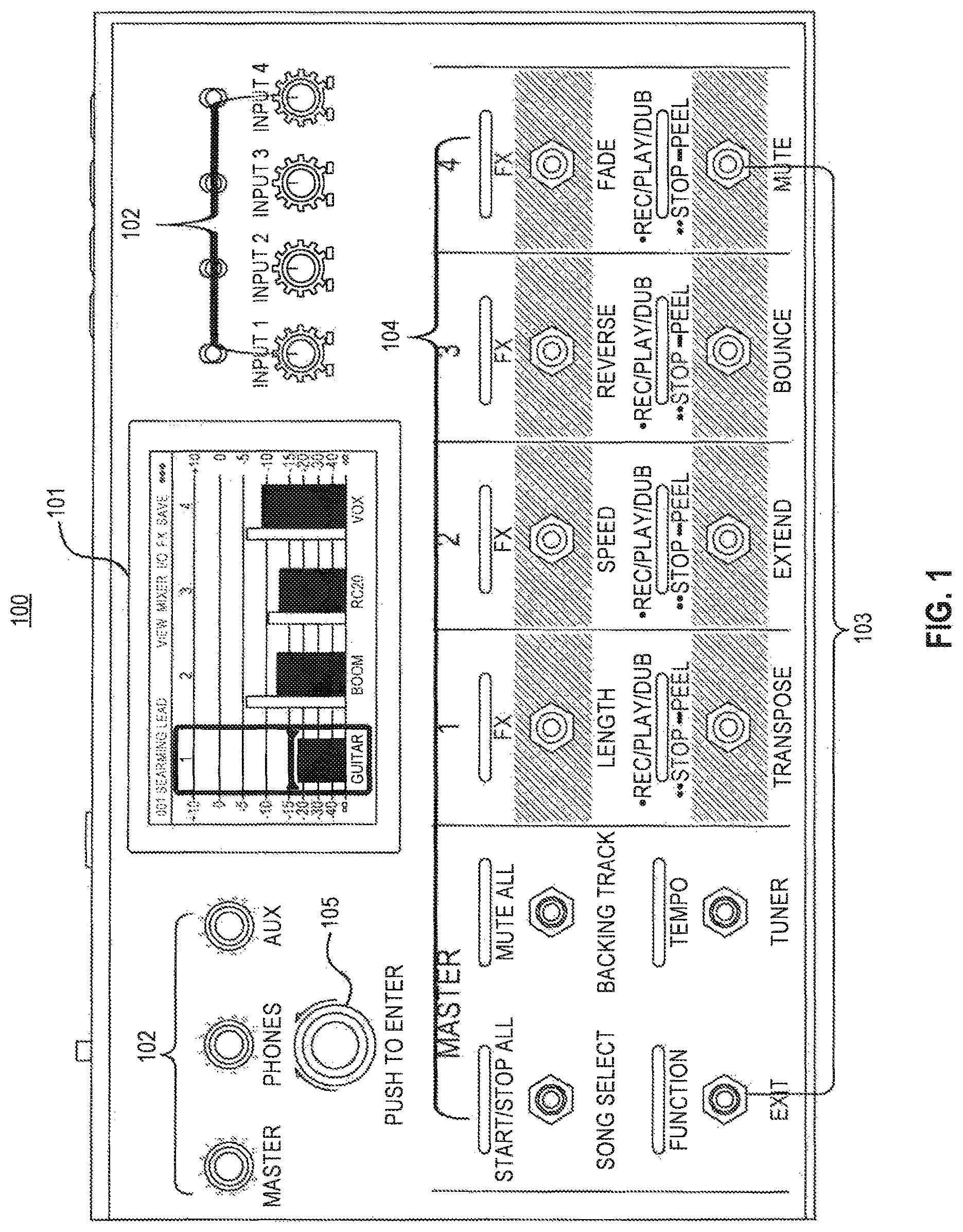 Patent US12100375 Figure 1 – Apparatus and methods for generating music