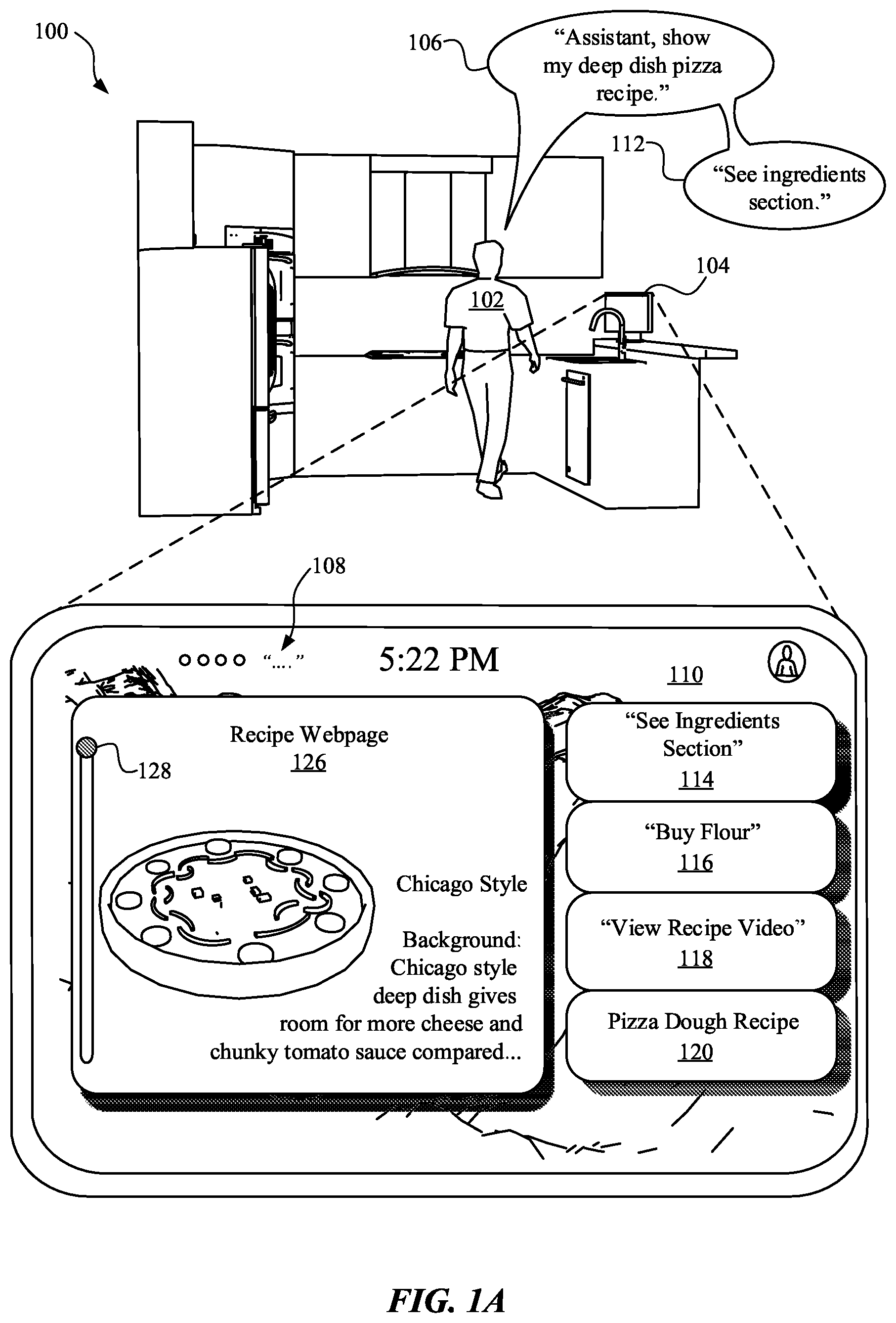 Patent US12100395 — Dynamic assistant suggestions during assistant browsing — Figure 1