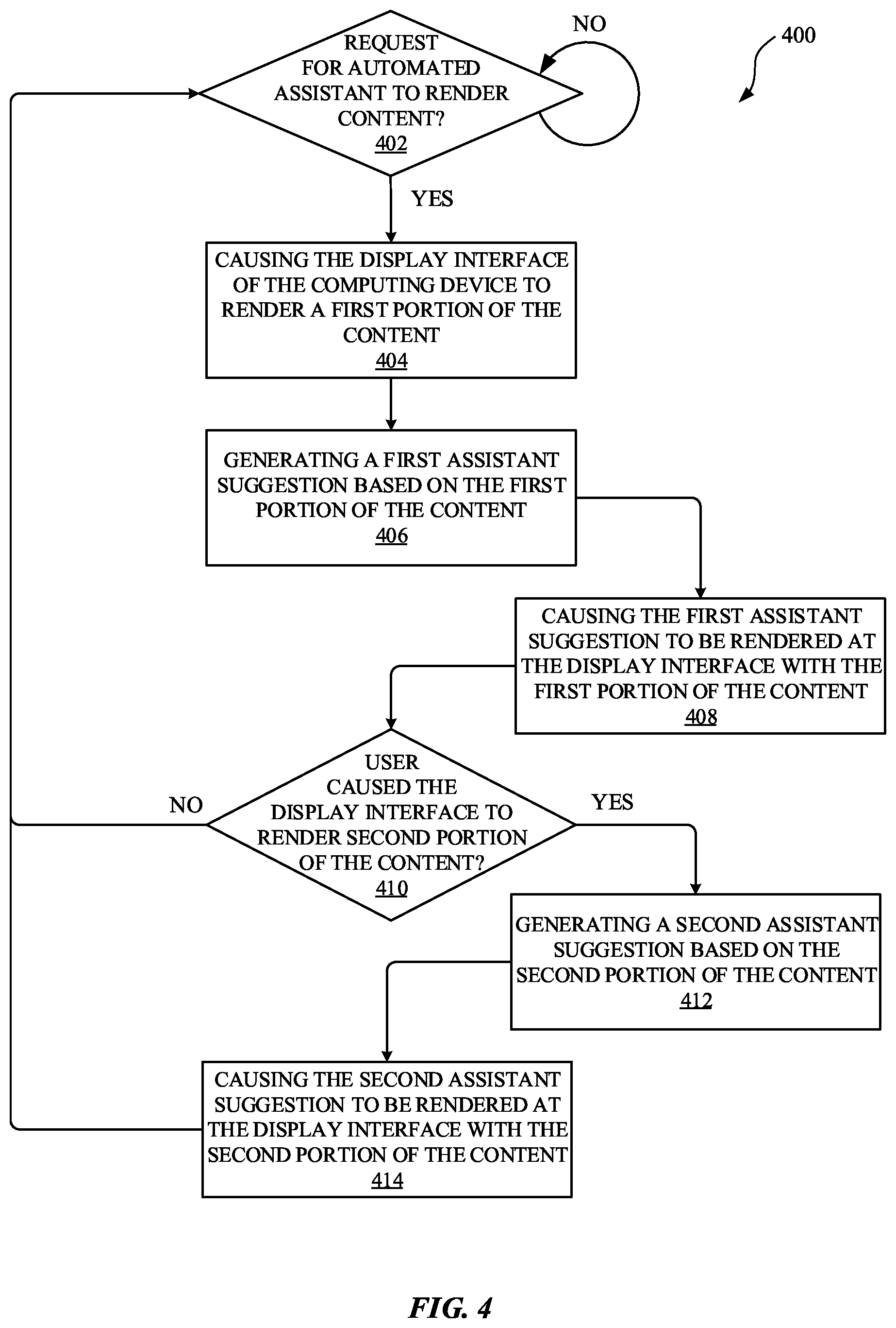 Patent US12100395 Figure 7 – Dynamic assistant suggestions during assistant browsing