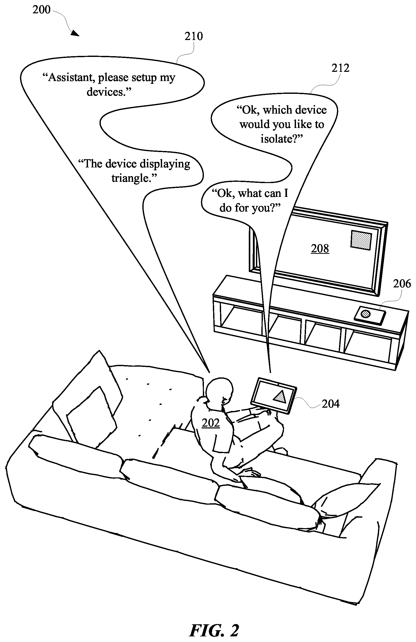 Patent US12100399 Figure 2 – Isolating a device, from multiple devices in an environment, for being responsive to spoken assistant invocation(s)