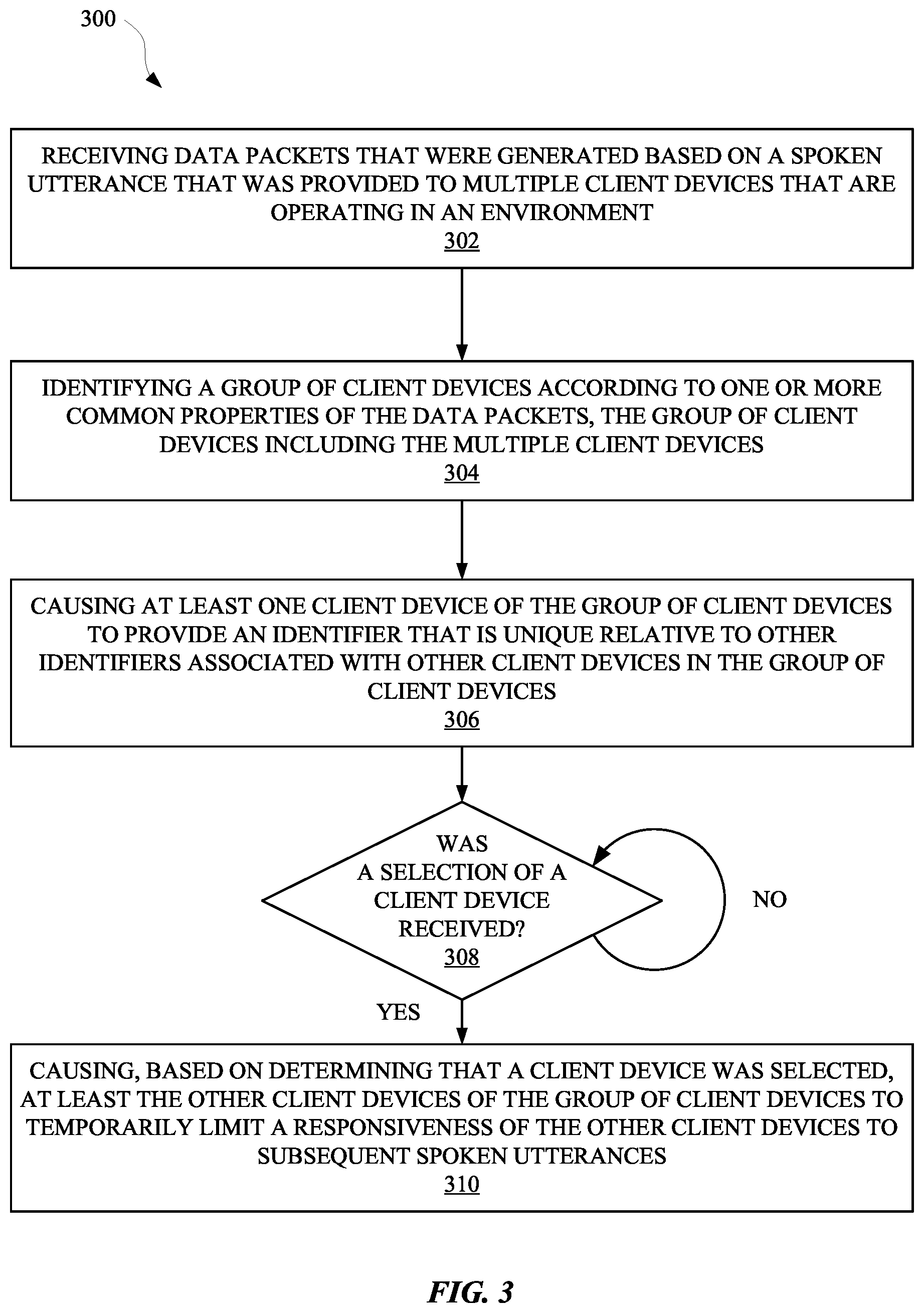 Patent US12100399 Figure 3 – Isolating a device, from multiple devices in an environment, for being responsive to spoken assistant invocation(s)