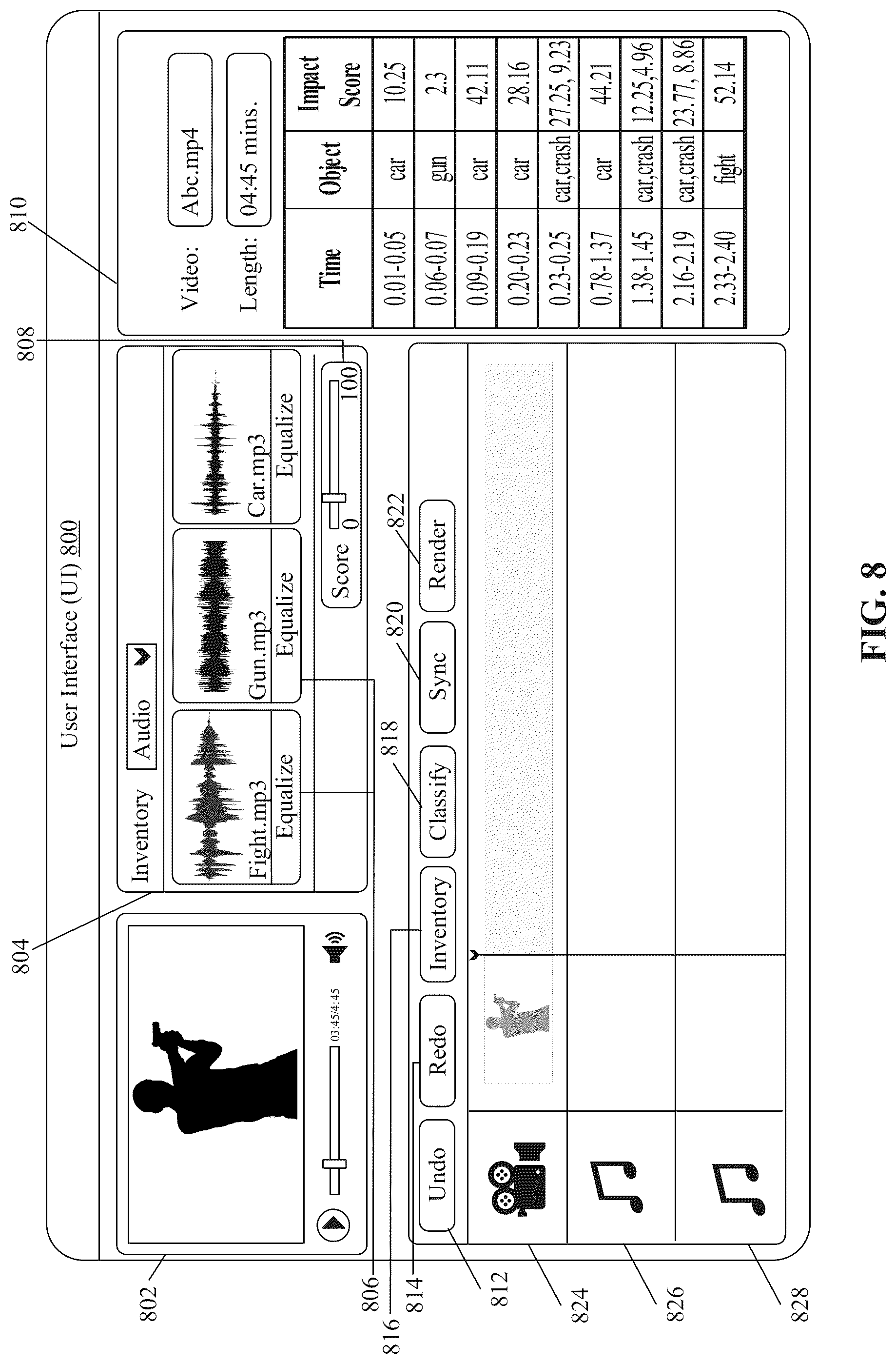 Patent US12100416 Figure 8 – Recommendation of audio based on video analysis using machine learning