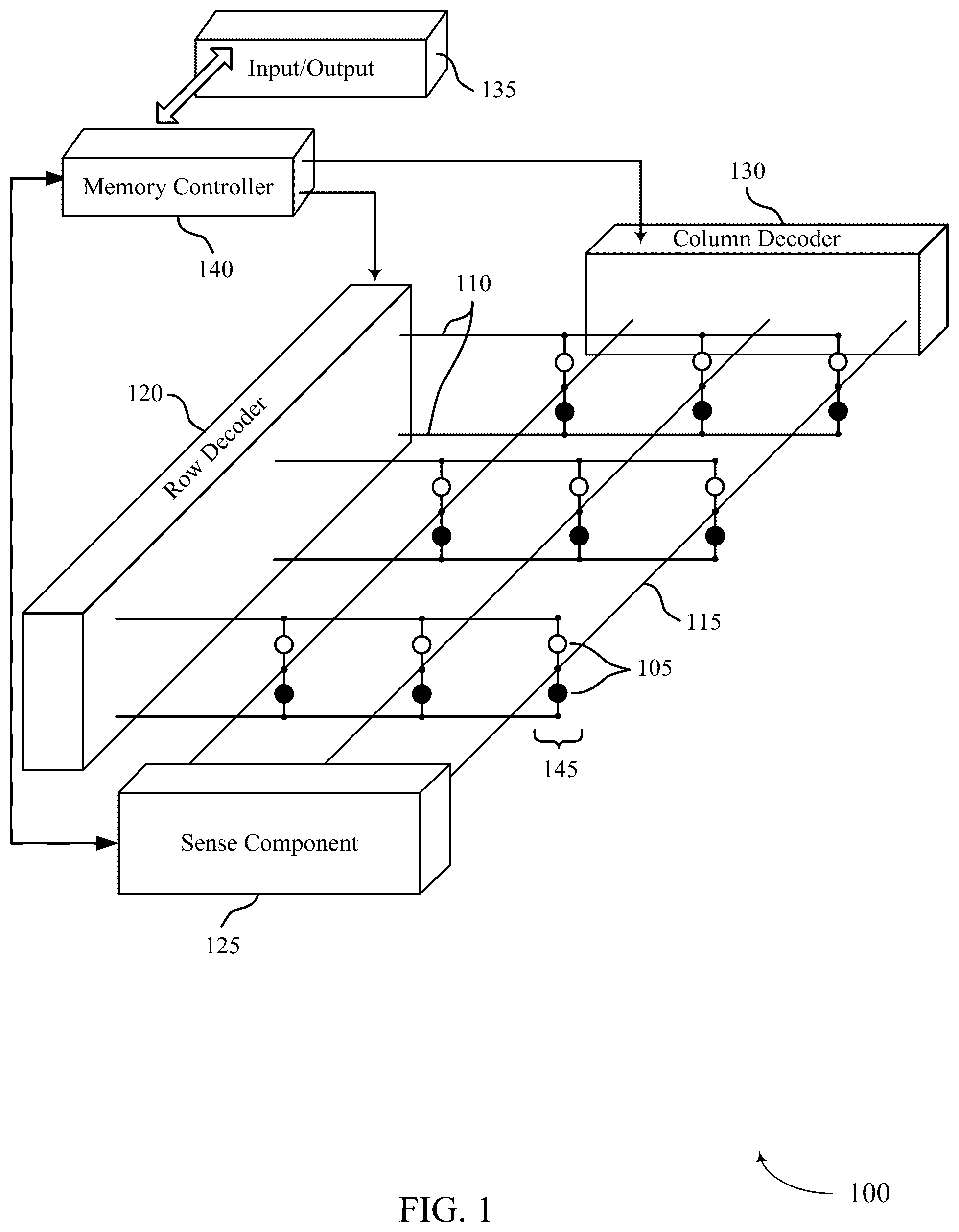 Patent US12100447 — Self-selecting memory array with horizontal access lines — Figure 1