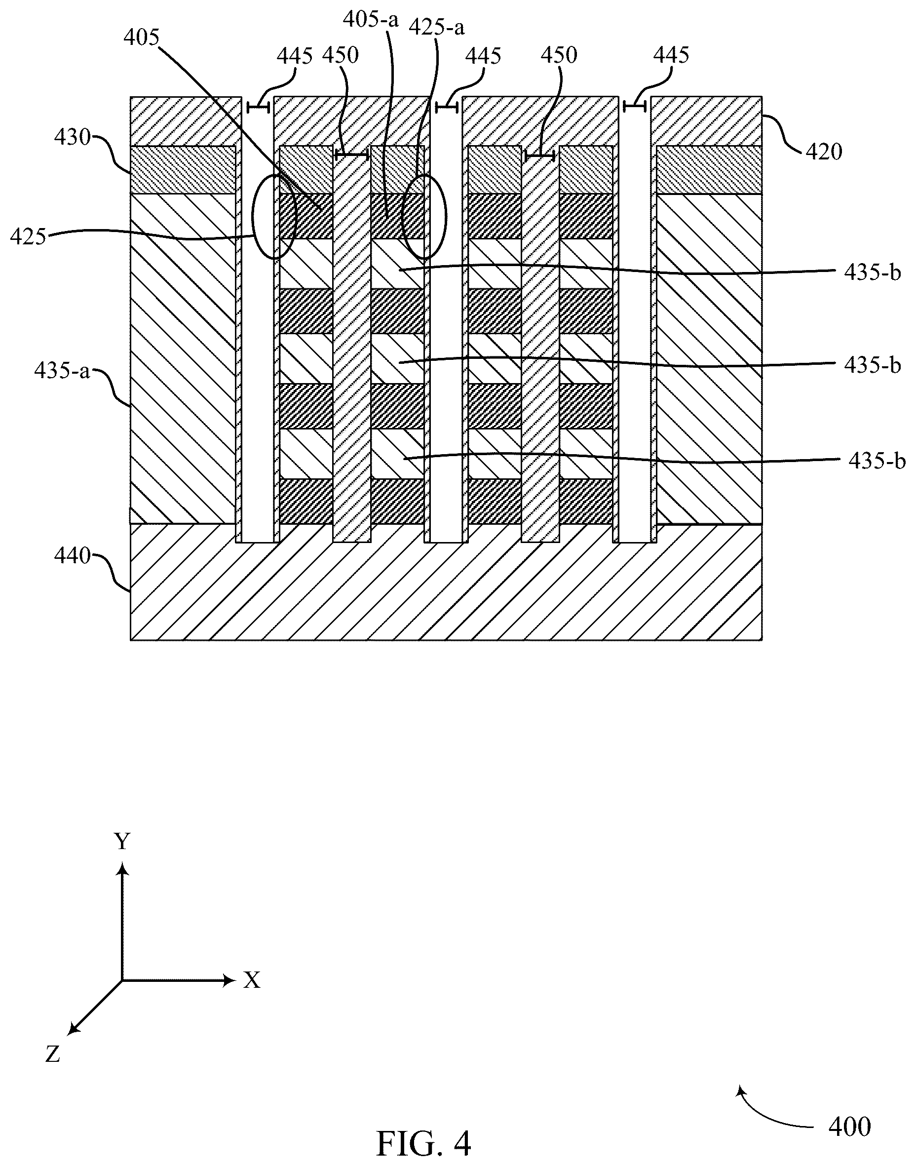 Patent US12100447 Figure 5 – Self-selecting memory array with horizontal access lines