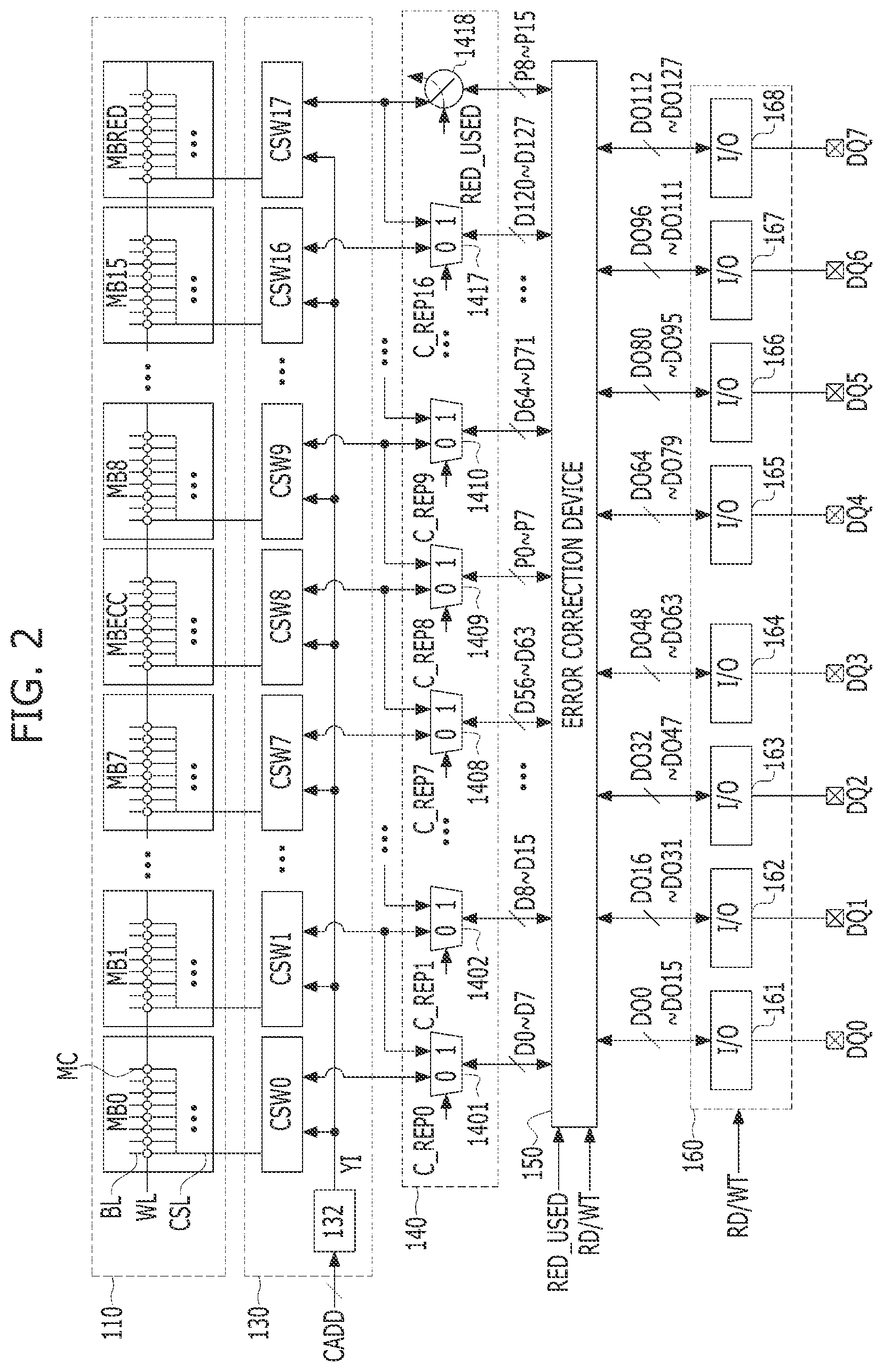 Patent US12100466 Figure 2 – Memory device including error correction device
