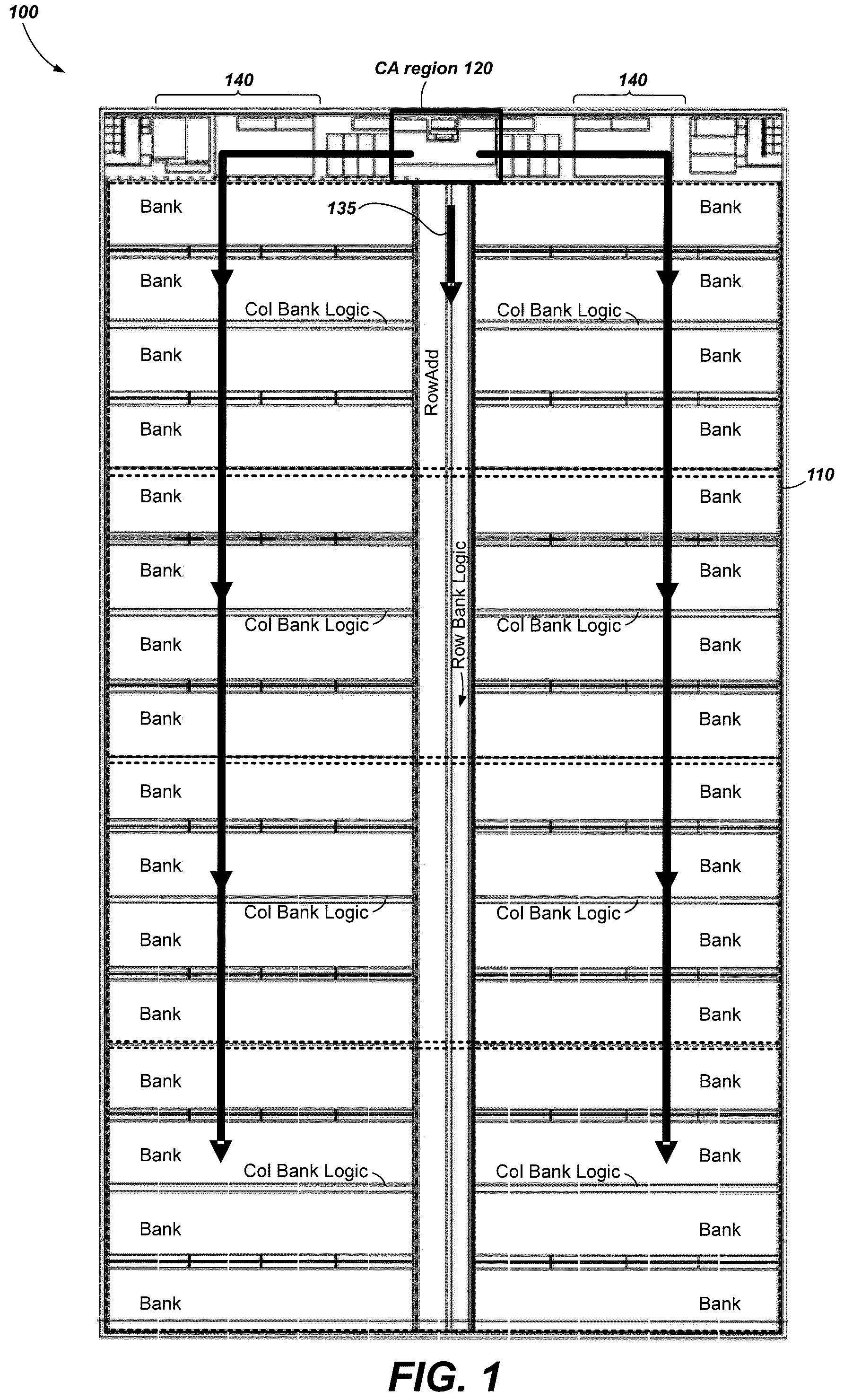 Patent US12100471 Figure 1 – Command and address interface regions, and associated devices and systems