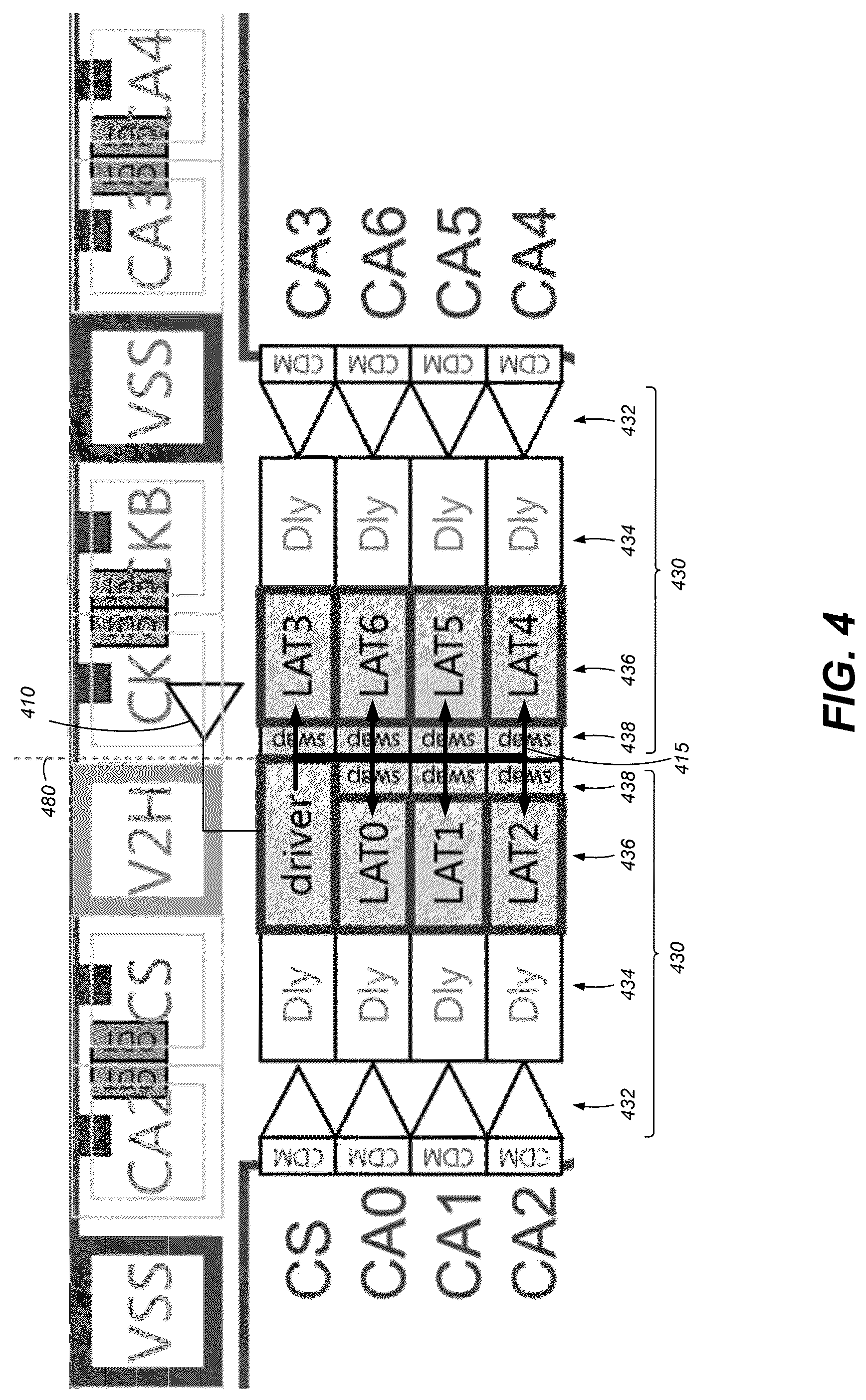 Patent US12100471 Figure 4 – Command and address interface regions, and associated devices and systems