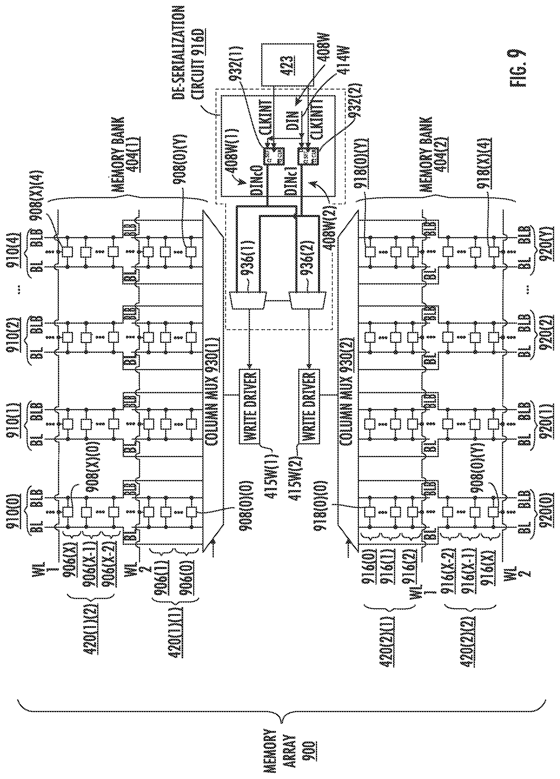 Patent US12100473 Figure 8 – Computer memory arrays employing memory banks and integrated serializer/de-serializer circuits for supporting serialization/de-serialization of read/write data in burst read/write modes, and related methods