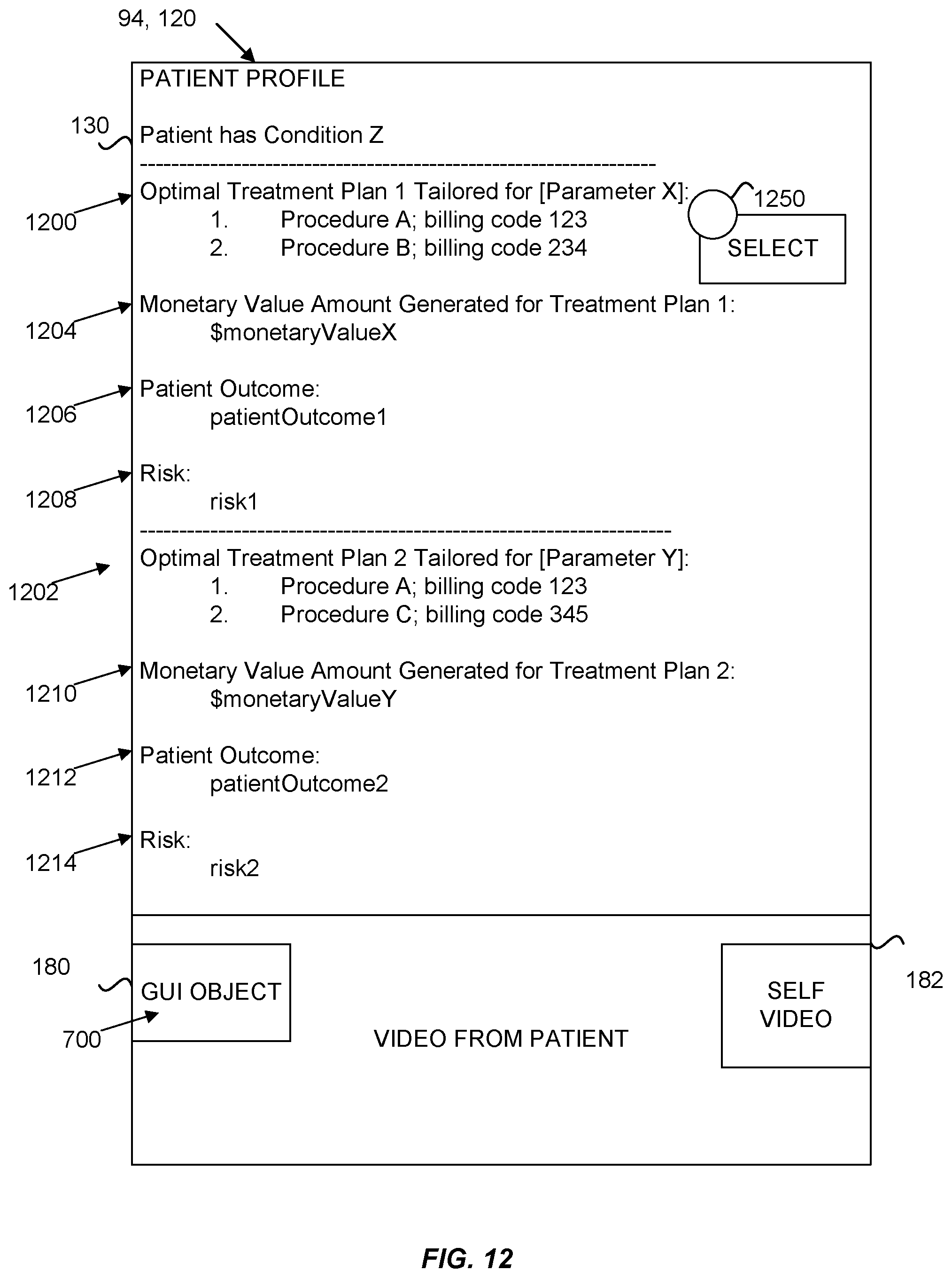Patent US12100499 Figure 12 – Method and system for using artificial intelligence and machine learning to create optimal treatment plans based on monetary value amount generated and/or patient outcome