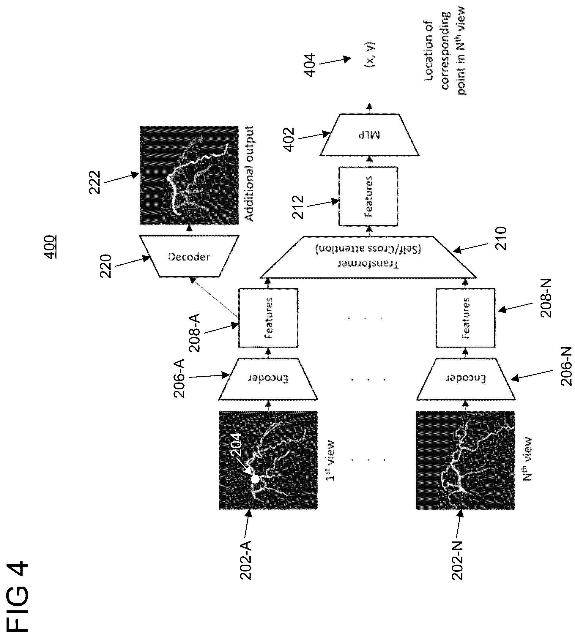 Patent US12100502 Figure 4 – Multi-view matching across coronary angiogram images