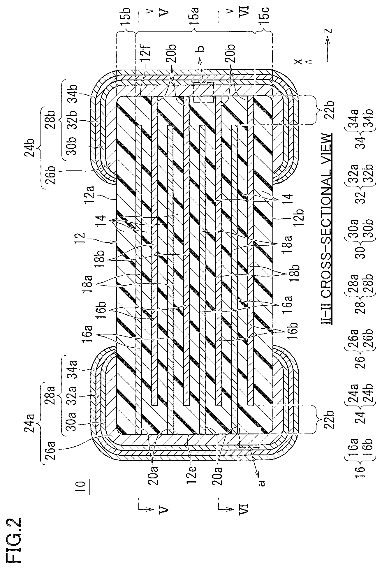 Patent US12100558 Figure 2 – Multilayer ceramic electronic component including multilayer external electrodes with diffused metal in an underlying electrode layer
