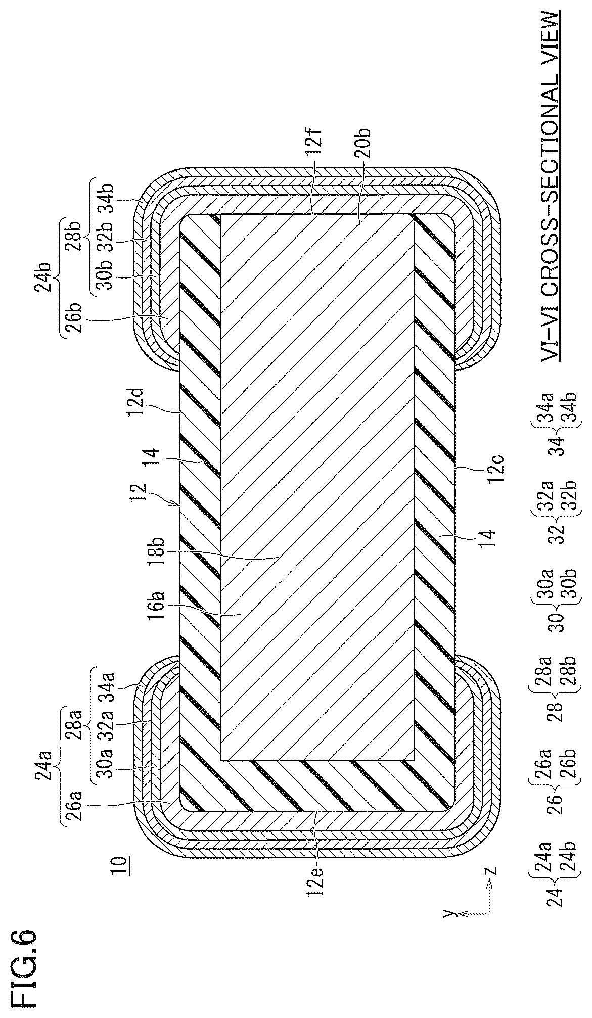 Patent US12100558 Figure 6 – Multilayer ceramic electronic component including multilayer external electrodes with diffused metal in an underlying electrode layer