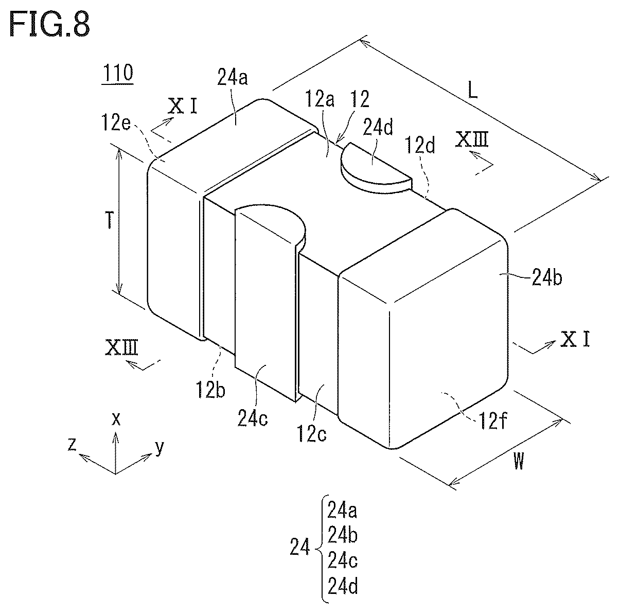 Patent US12100558 Figure 8 – Multilayer ceramic electronic component including multilayer external electrodes with diffused metal in an underlying electrode layer