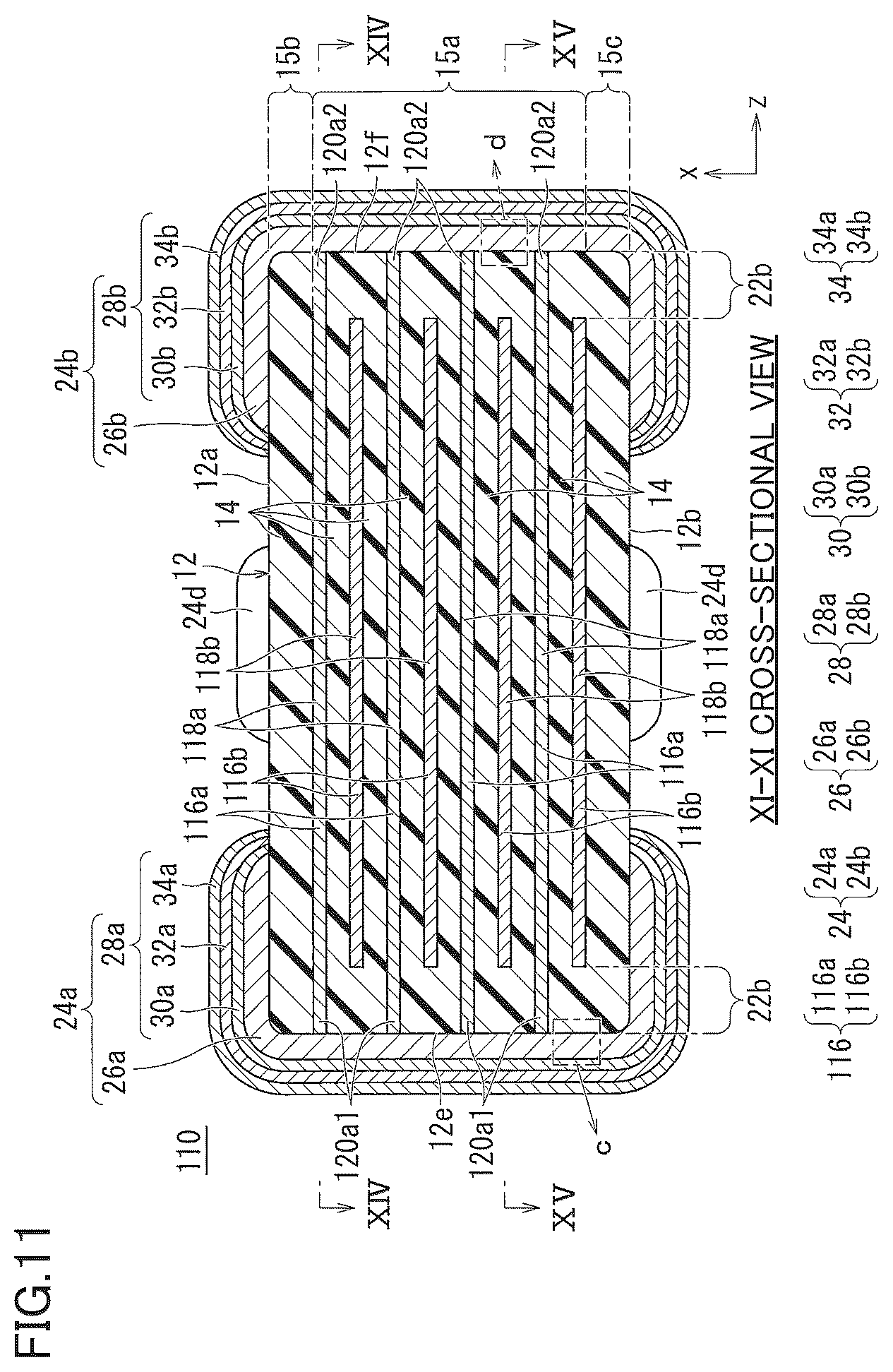 Patent US12100558 Figure 10 – Multilayer ceramic electronic component including multilayer external electrodes with diffused metal in an underlying electrode layer