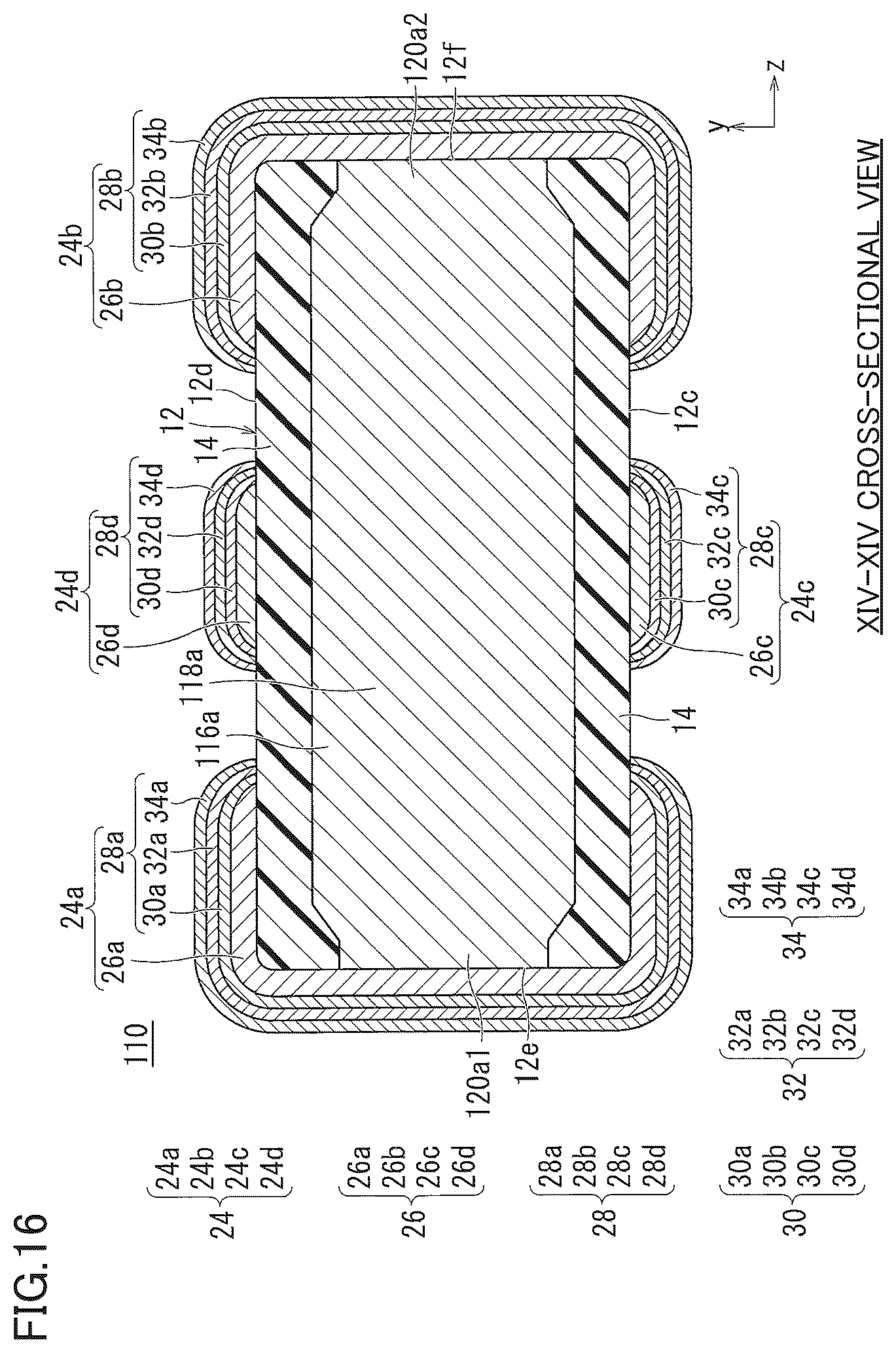 Patent US12100558 Figure 15 – Multilayer ceramic electronic component including multilayer external electrodes with diffused metal in an underlying electrode layer
