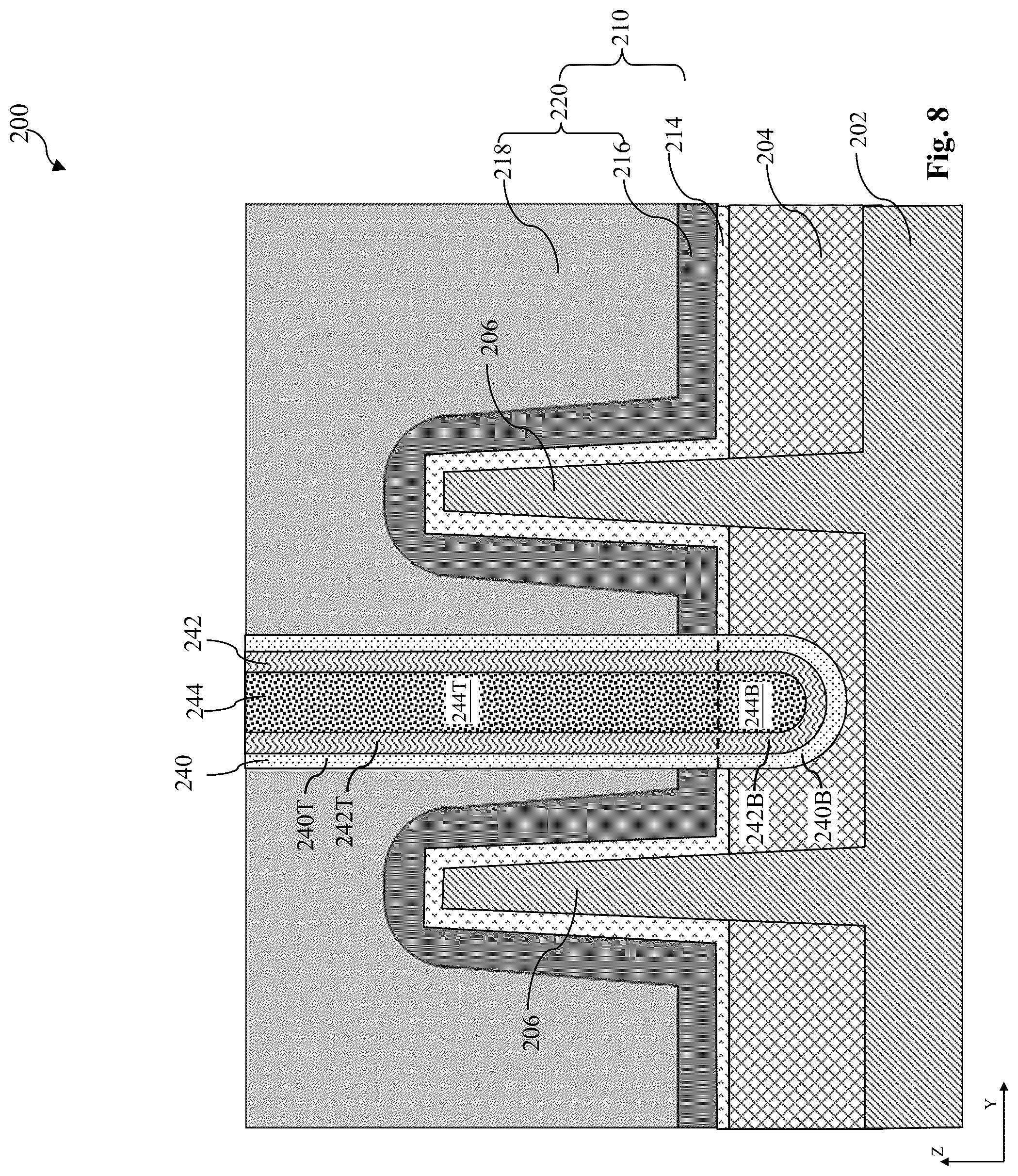 Patent US12100625 Figure 8 – Semiconductor device with air gaps between metal gates and method of forming the same