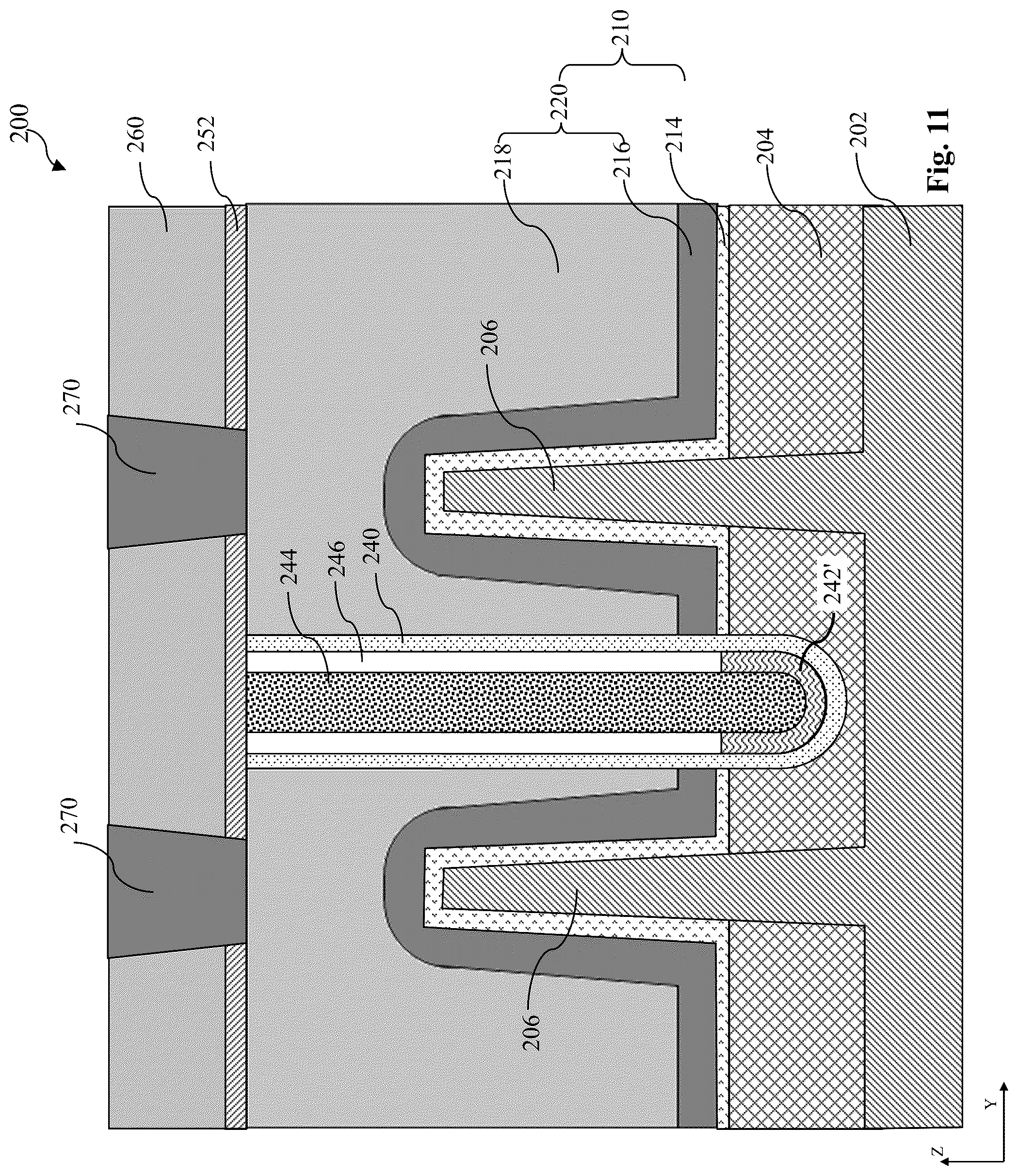Patent US12100625 Figure 11 – Semiconductor device with air gaps between metal gates and method of forming the same