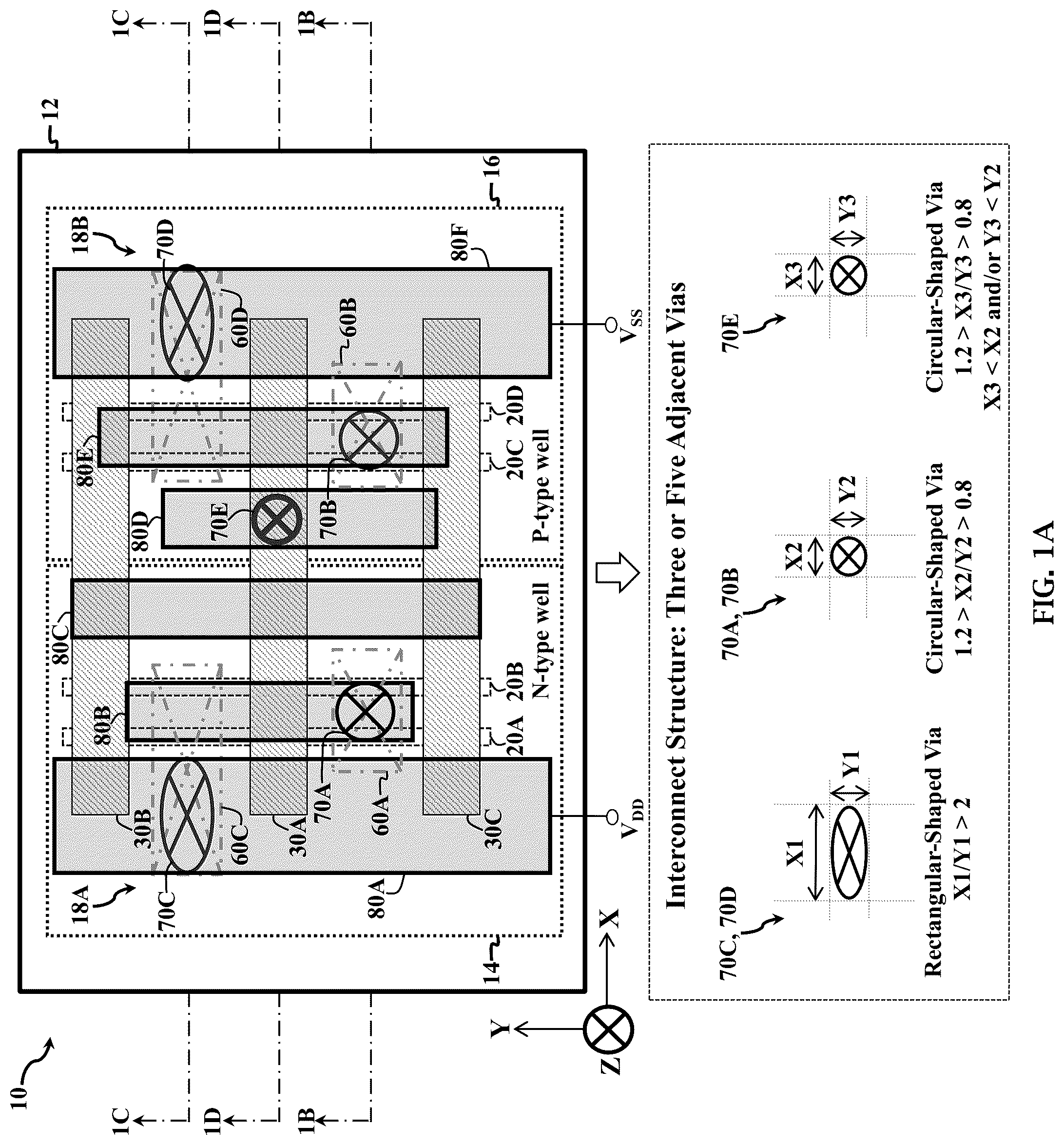 Patent US12100628 Figure 1 – Interconnect structure for fin-like field effect transistor